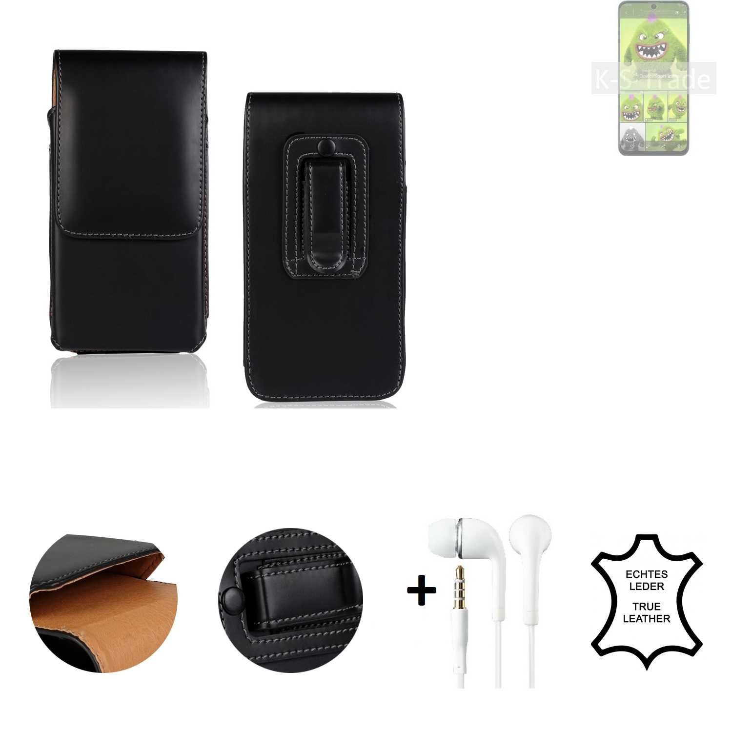 K-S-Trade Handyhülle für Samsung Galaxy M52 5G, Leder Gürteltasche + Kopfhörer Seitentasche Belt pouch Holster