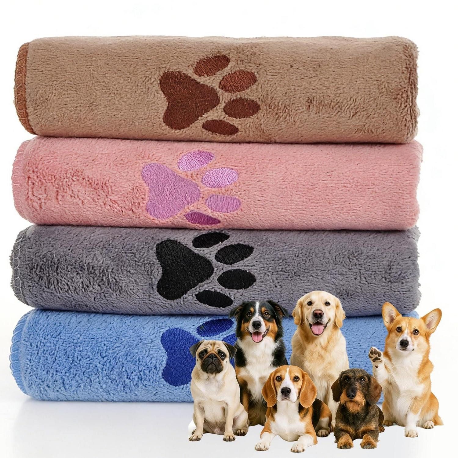LuxusKollektion Hundehandtuch 4x Hunde Handtuch Mikrofaser 100x50cm, (4-St)