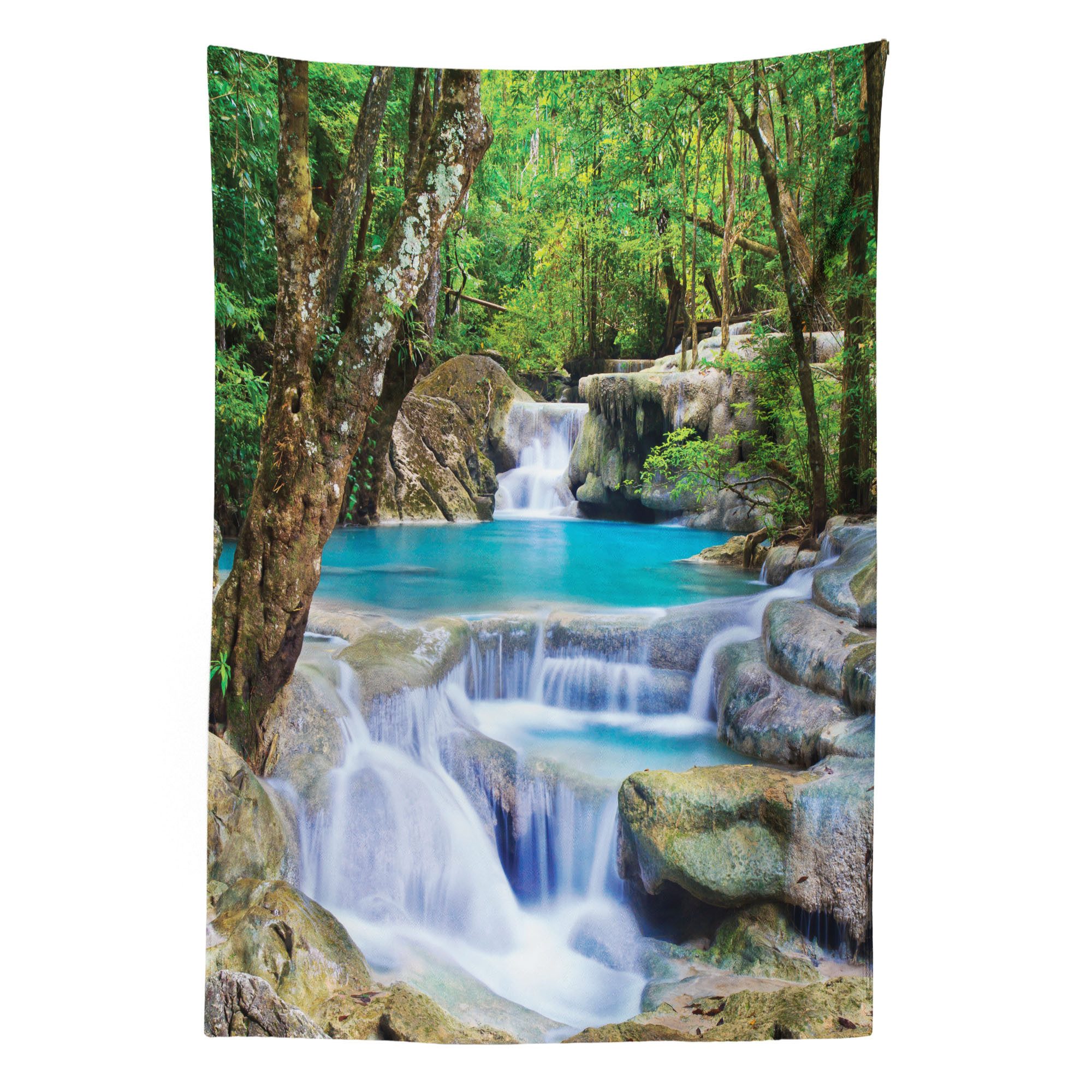 Abakuhaus Wandteppich aus Weiches Mikrofaser Stoff Für das Wohn und Schlafzimmer, rechteckig, Natur Felsen in See mit Wasserfall