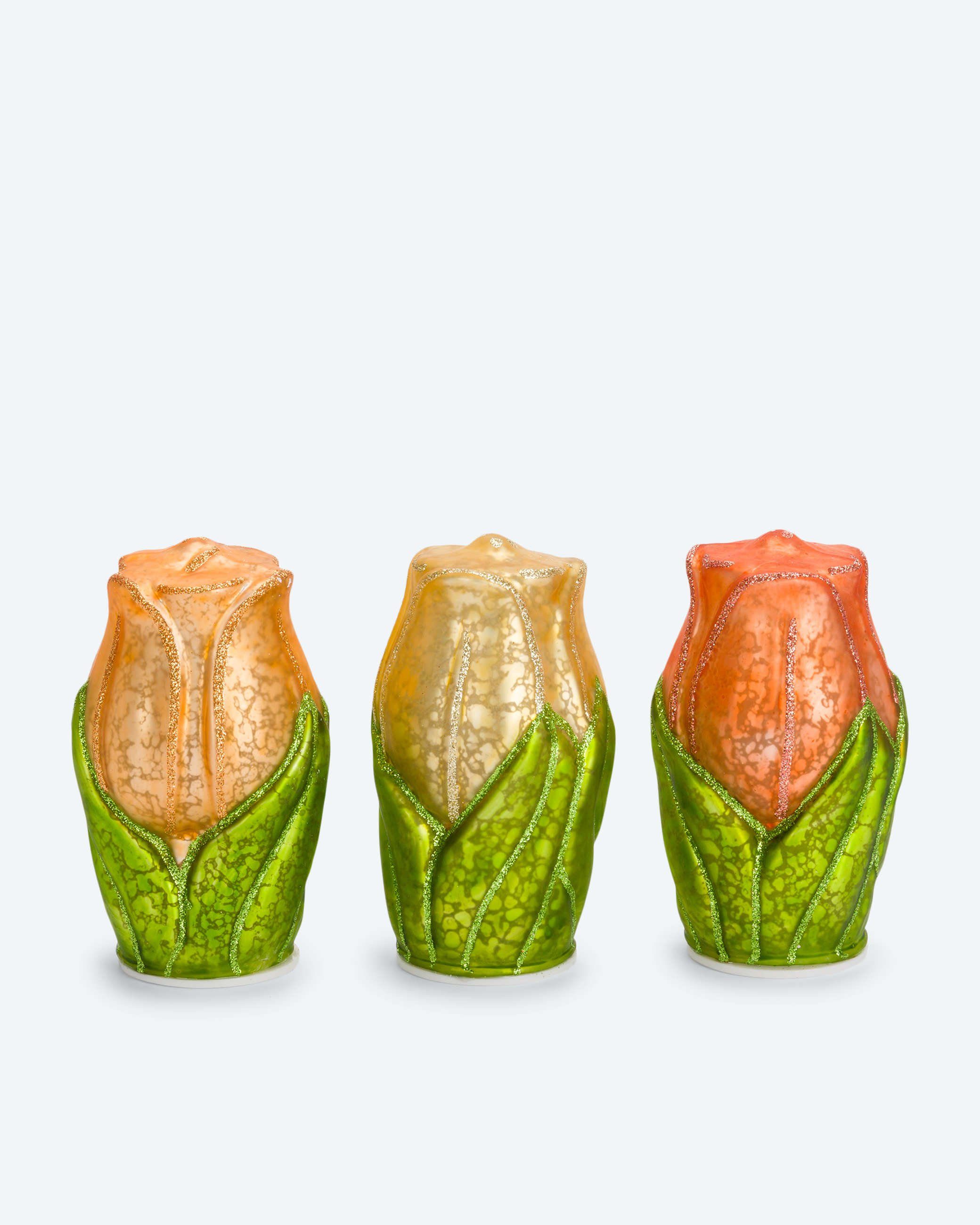 LED Dekofigur als 3er Set Tulpen aus Glas mit LED Beleuchtung ORANGE
