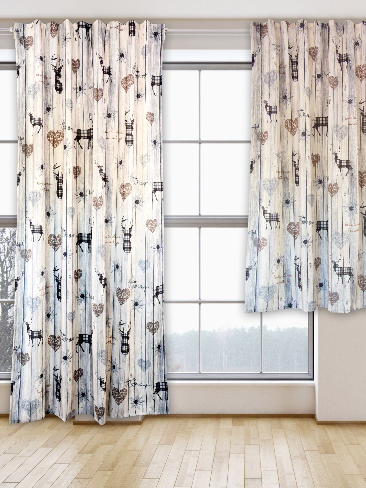 Clever-Kauf-24 Vorhang Schlaufenschal Hirsch Landhaus braun 135x145/ 175/ 2 günstig online kaufen