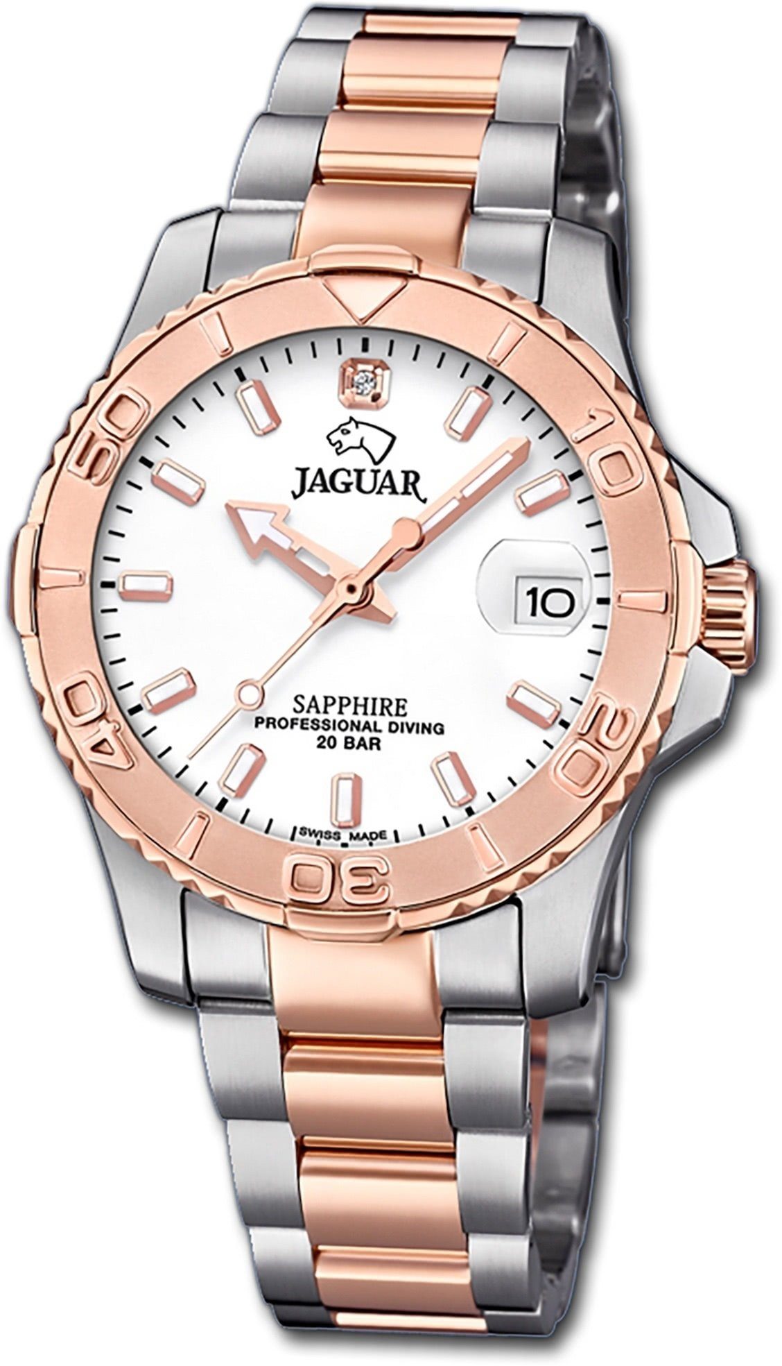 JAGUAR Quarzuhr Jaguar Edelstahl Damen Uhr J871/1 Analog, Damenuhr mit Edelstahlarmband, rundes Gehäuse, mittel (ca. 34mm), Fash