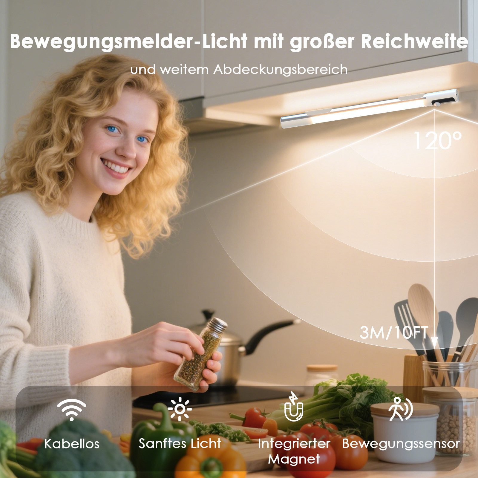 Quntis LED Unterbauleuchte LED Schrankleuchte 38/40 cm Unterschrankleuchte, Küchenunterbauleuchte, 2000 mAh Akku, 3 Farbtemperaturen, LED festintegriert, LED Le – Bild 5 von 5