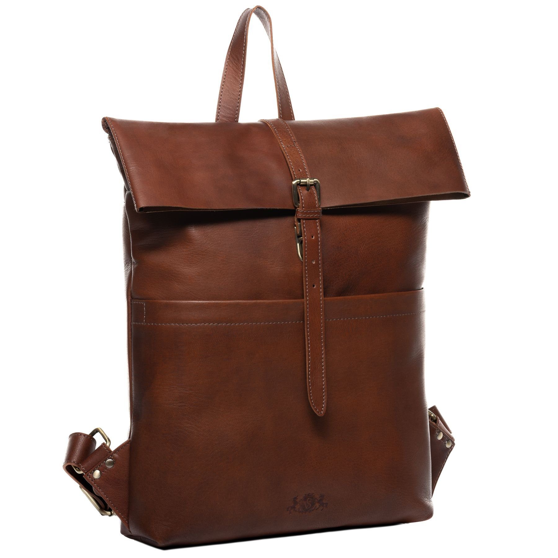 SID & VAIN Rucksack echt Leder Rucksack 15 Zoll Laptop Fach chestnut, Cityrucksack 15,4 Zoll Echtleder Damen Herren Vintage-hellbraun