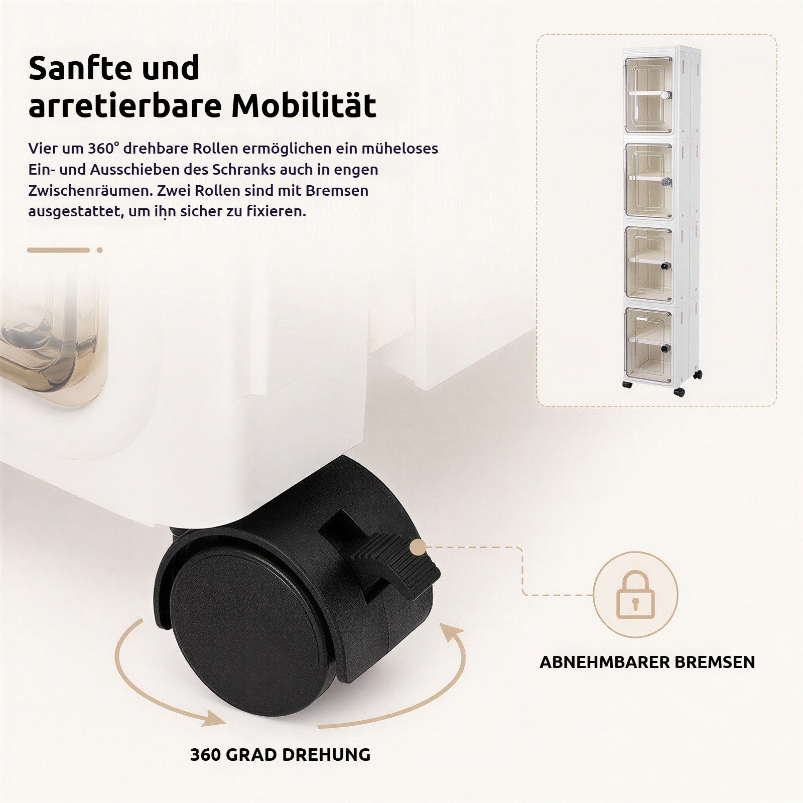 BlingBin Aufbewahrungsbox Stapelbox mit Tür und Rollen, 4‑2 Ebenen schmaler Badezimmerschrank (4er Set, 4 St., 22B x 25T x 127H cm), 22 x 25 x 127 cm, Organizer – Bild 3 von 5