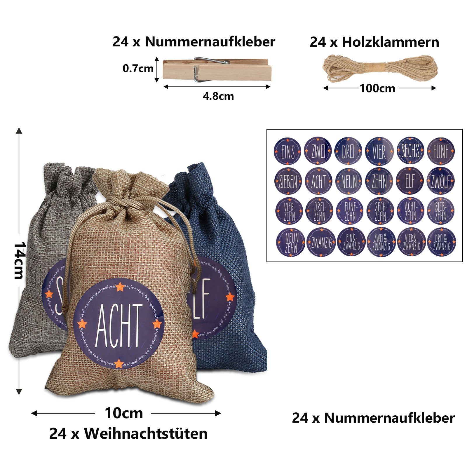 -DIY TolleTour Dekohänger Jutesäckchen Weihnachtskalender zum Befüllen Christbaumschmuck