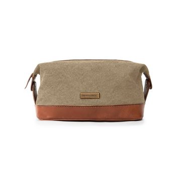 DRAKENSBERG Kulturbeutel »Ruby« Khaki-Beige, Klassische Damen und Herren Kulturtasche, Vintage-Look, handgemacht