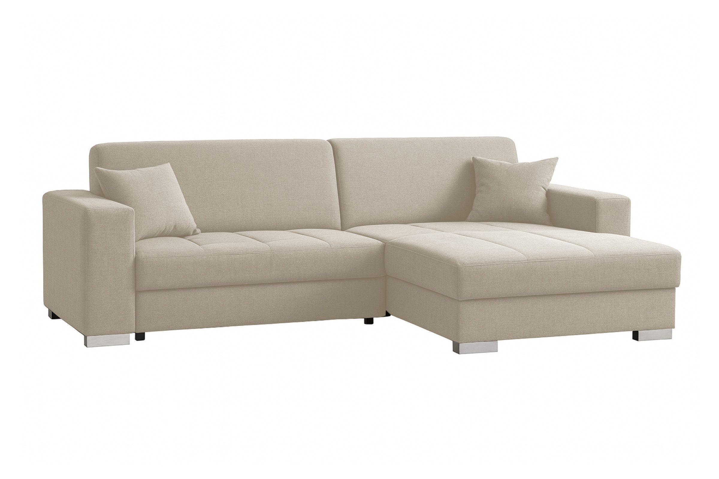 Deine Möbel 24 Wohnlandschaft MARA L-Sofa mit Schlaffunktion und Bettkasten, Couch in Beige, Hellgrau, Grau und Schwarz - Webstoff 1 Teile, Ecksofa mit praktischer Schlaffunktion und großem Bettkasten