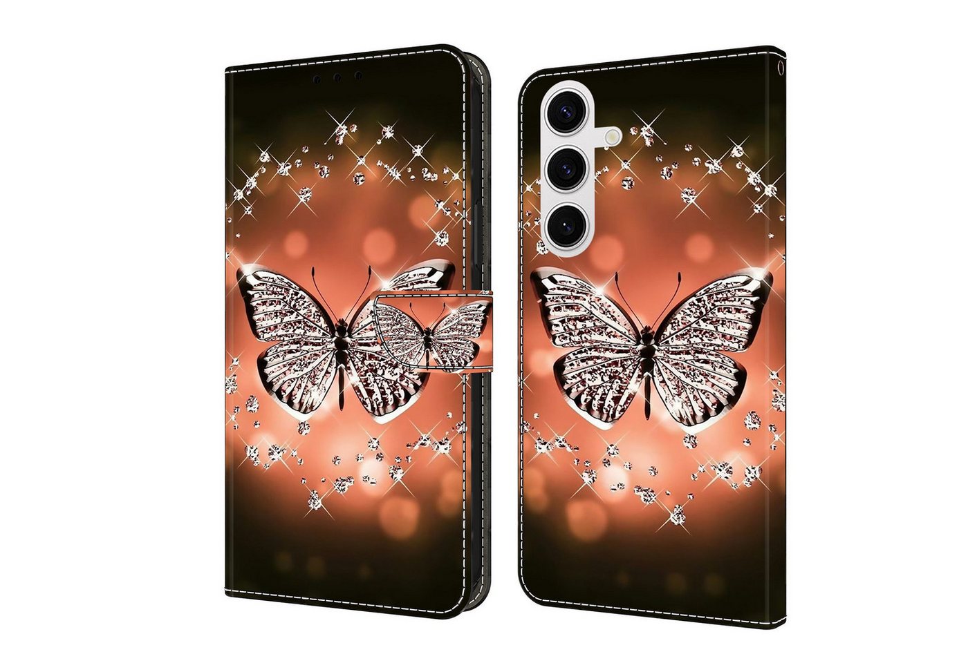 CLM-Tech Handytasche für Samsung Galaxy S26 6,3 Zoll PU-Leder Klapphülle (Schmetterling Diamanten Muster, 1-tlg., Flip Case), Cover mit Magnetverschluss