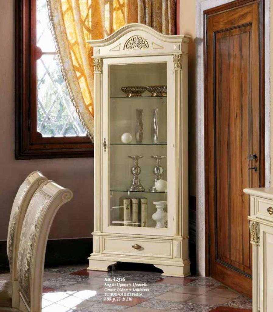 JVmoebel Eckvitrine Eck Vitrine Glas Schrank Wohnzimmer Schaufenster 1tür Vitrinen Barock Rokoko Neu