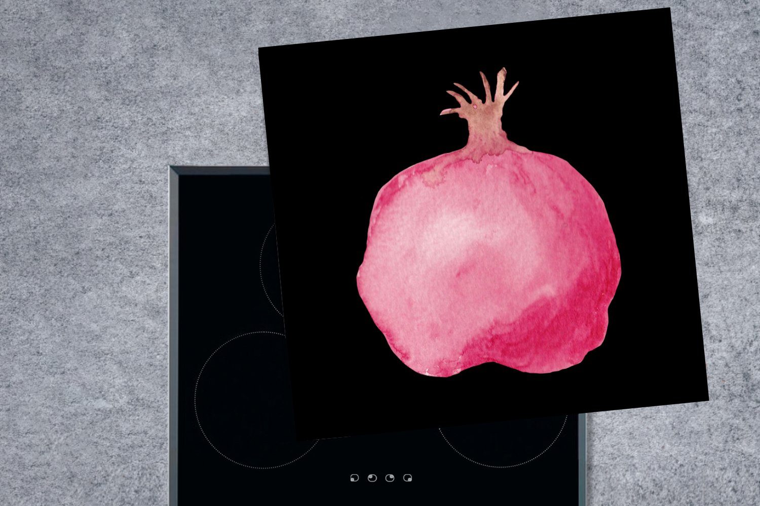 Rosa Granatapfel - Ceranfeldabdeckung, (1 Schwarz, für tlg), Vinyl, küche cm, MuchoWow Herdblende-/Abdeckplatte - 78x78 Arbeitsplatte