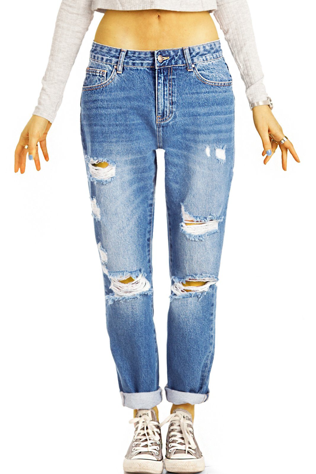 be styled High-waist-Jeans Mom Jeans Boyfriend High Waist Hose - Destroyed  Locker Bequem - Damen - j6g-3 5-Pocket-Style