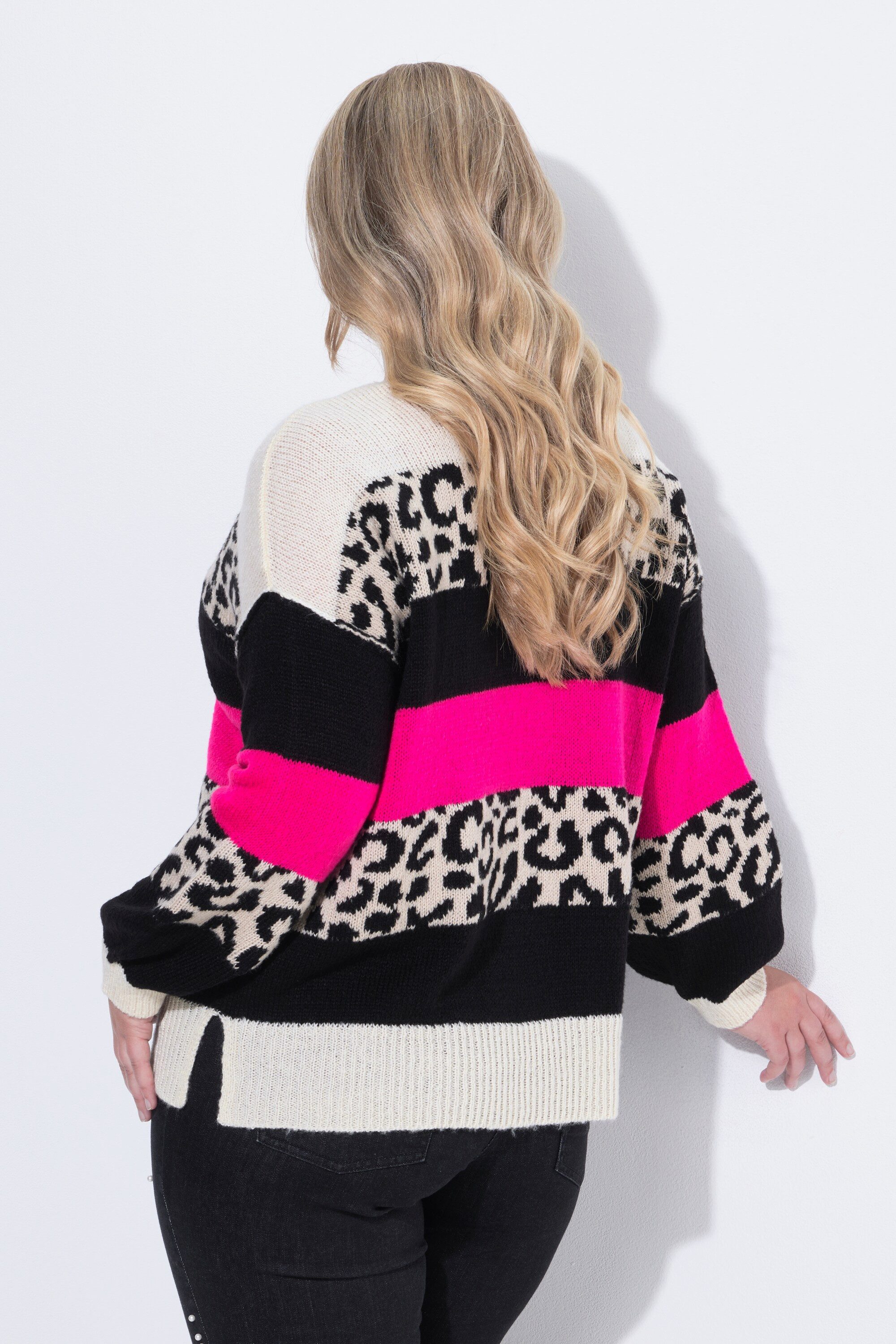 MIAMODA Strickpullover Pullover oversized Blockstreifen mit Leo