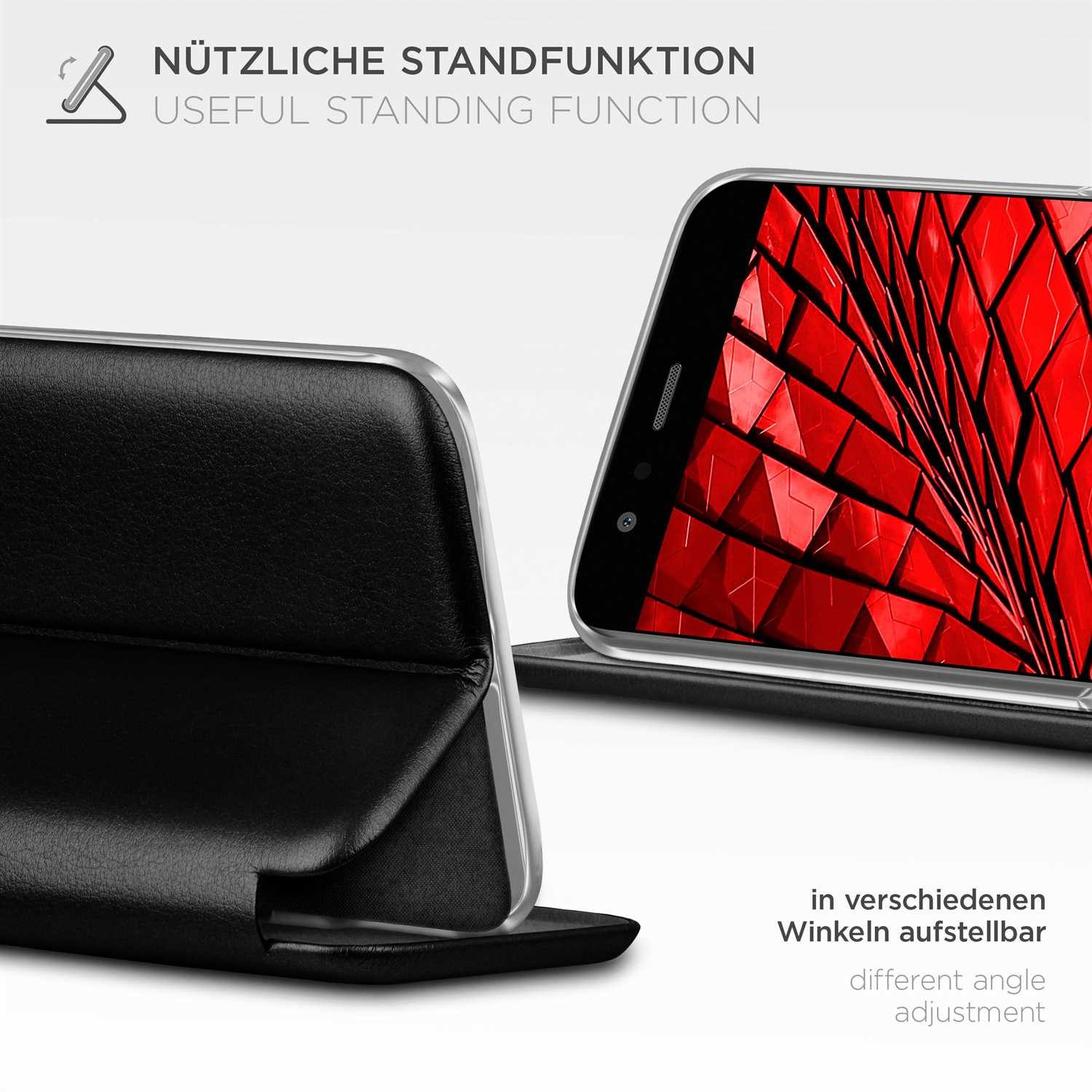 ONEFLOW Handyhülle für Huawei P10 Lite Premium Hülle Business Cover Schwarz 5,2 Zoll, 360 Grad Schutzhülle Flip Case Etui Klapphülle Dünn Leder Handy Tasche
