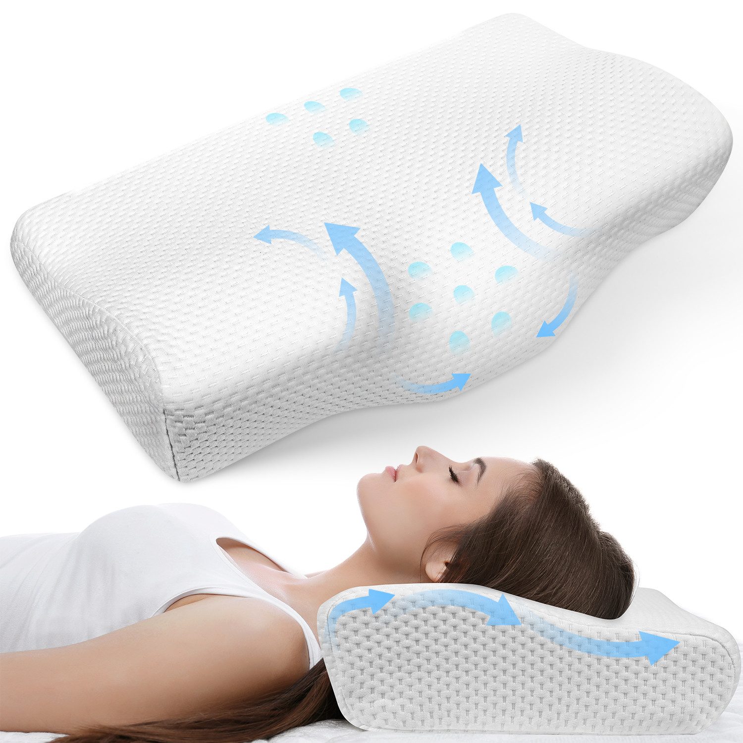 Kopfkissen Orthopädisches Kissen, MULISOFT, Füllung: Memory Foam, Rückenschläfer, Seitenschläfer, Bauchschläfer, kopfkissen nackenschmerzen, Nackenstützkissen Erhaltung der natürlichen Nackenkurve, Anti-Schnarchen, Waschbar, Hautfreundlich und Weich