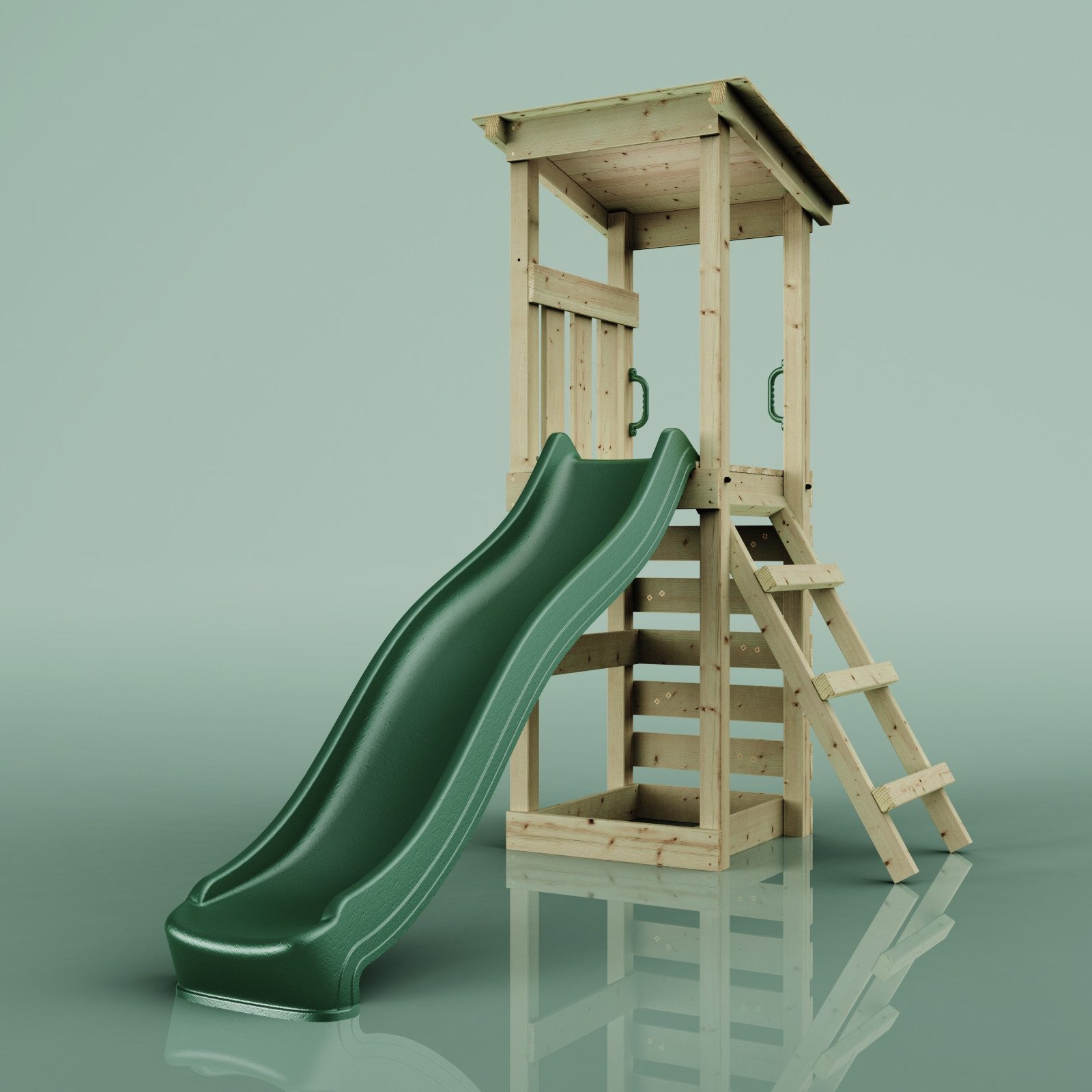 OutdoorToys Spielturm Nizza aus Holz in Dunkelgrün mit Rutsche & Kletterwand
