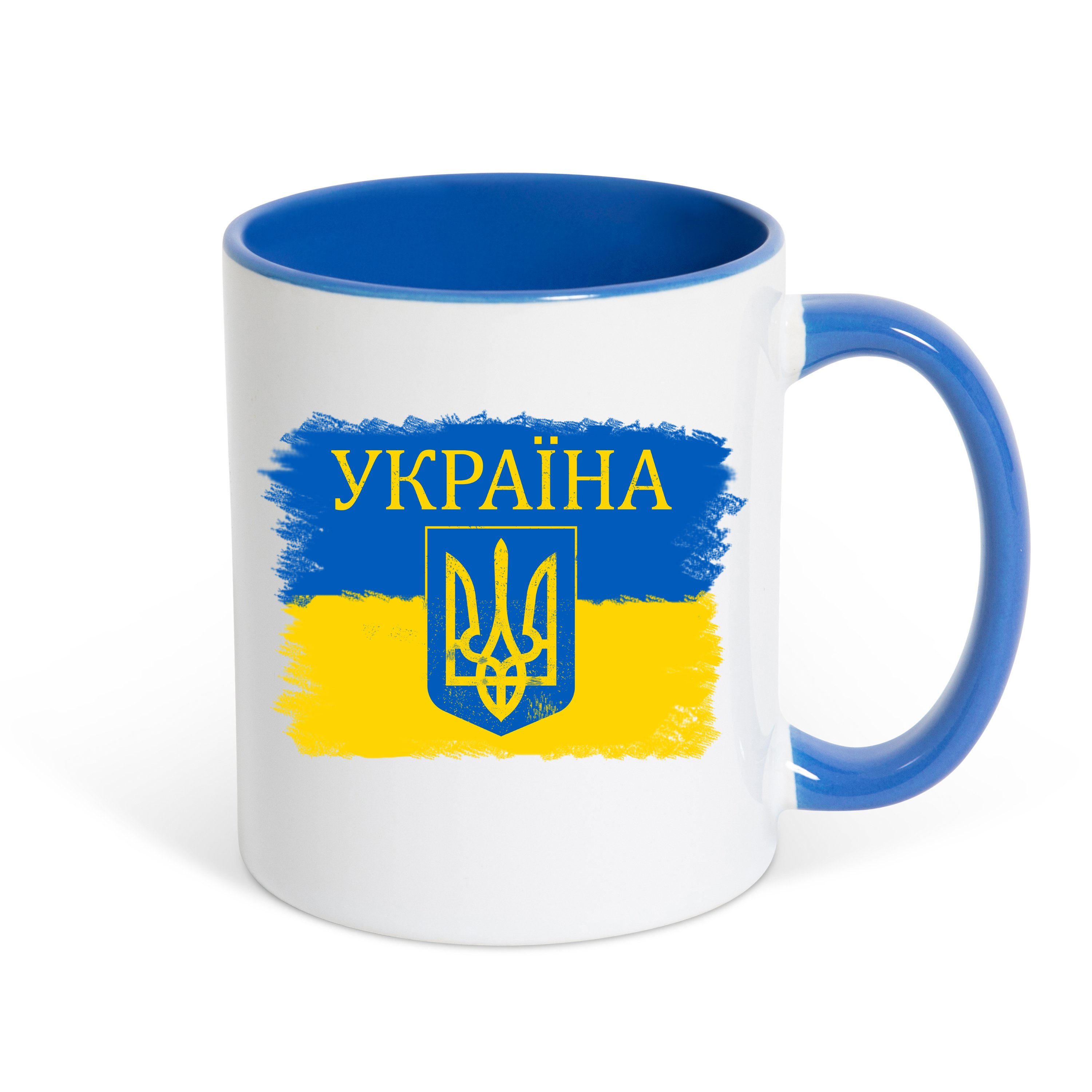 Youth Designz Tasse Vintage Ukraine Kaffeetasse Geschenk, Keramik, mit Flagge und Wappen Vintage Print Weiss/Royal