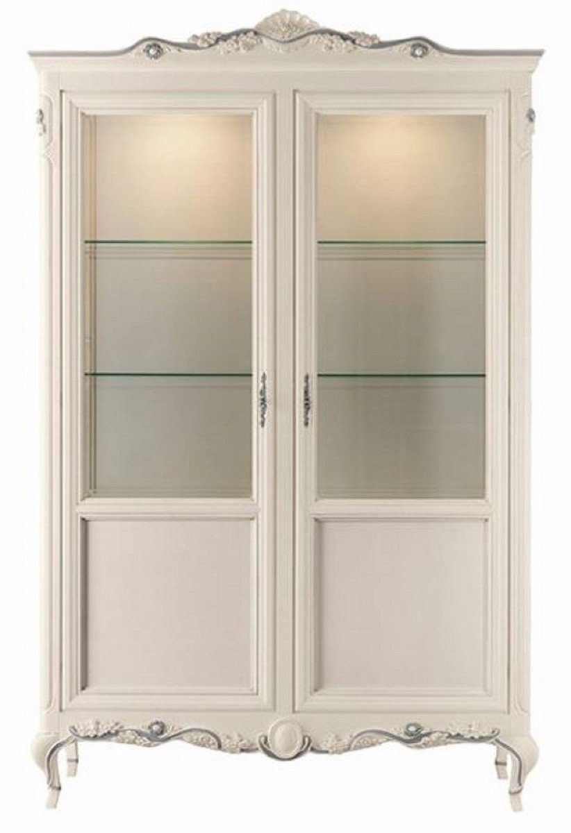 Barockstil Italienische Qualität Luxus Barockstil - Vitrine Padrino - Handgefertigter Casa - Creme / italienischer Luxus Italy Grau Vitrine - Barock Möbel Barock Padrino Möbel Vitrinenschrank Made in Casa -