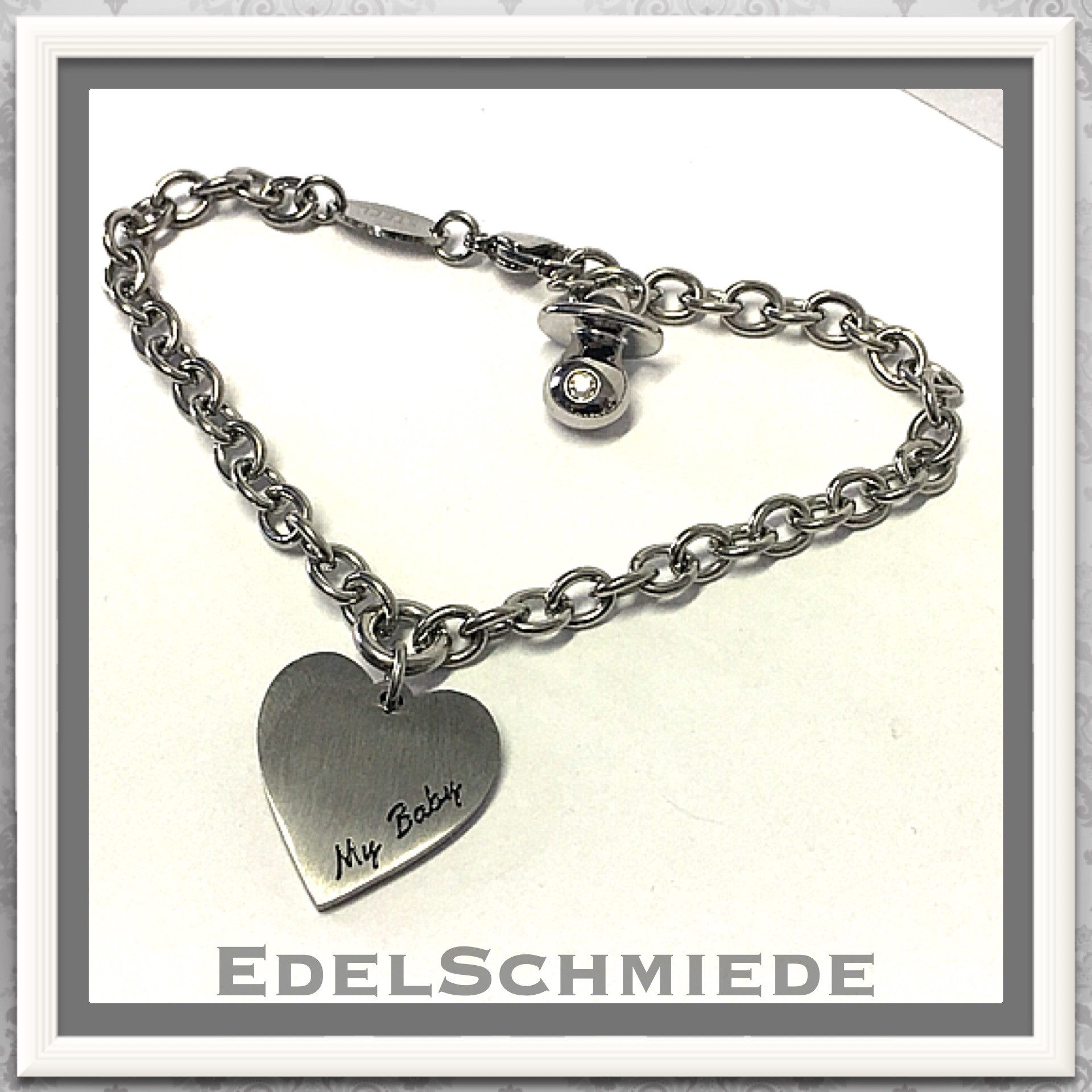 Edelschmiede925 Edelstahlarmband Edelschmiede925 Armband zur Geburt - Edelstahl mit Herz Anhänger