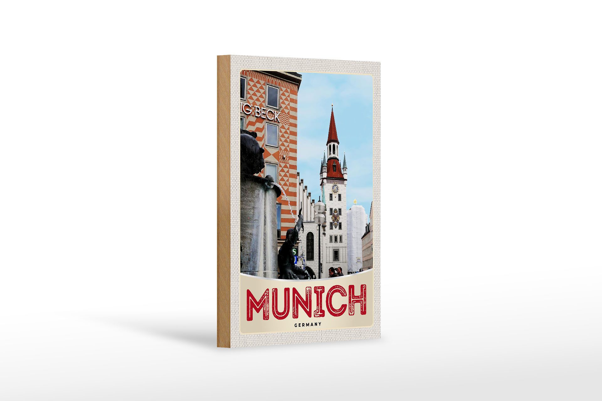 Femer GmbH Holzbild Reise 12x18 cm München Aussicht Architektur Stadt, (1 St), Glatte Holzfaserplatte (MDF), vorn beschichtet