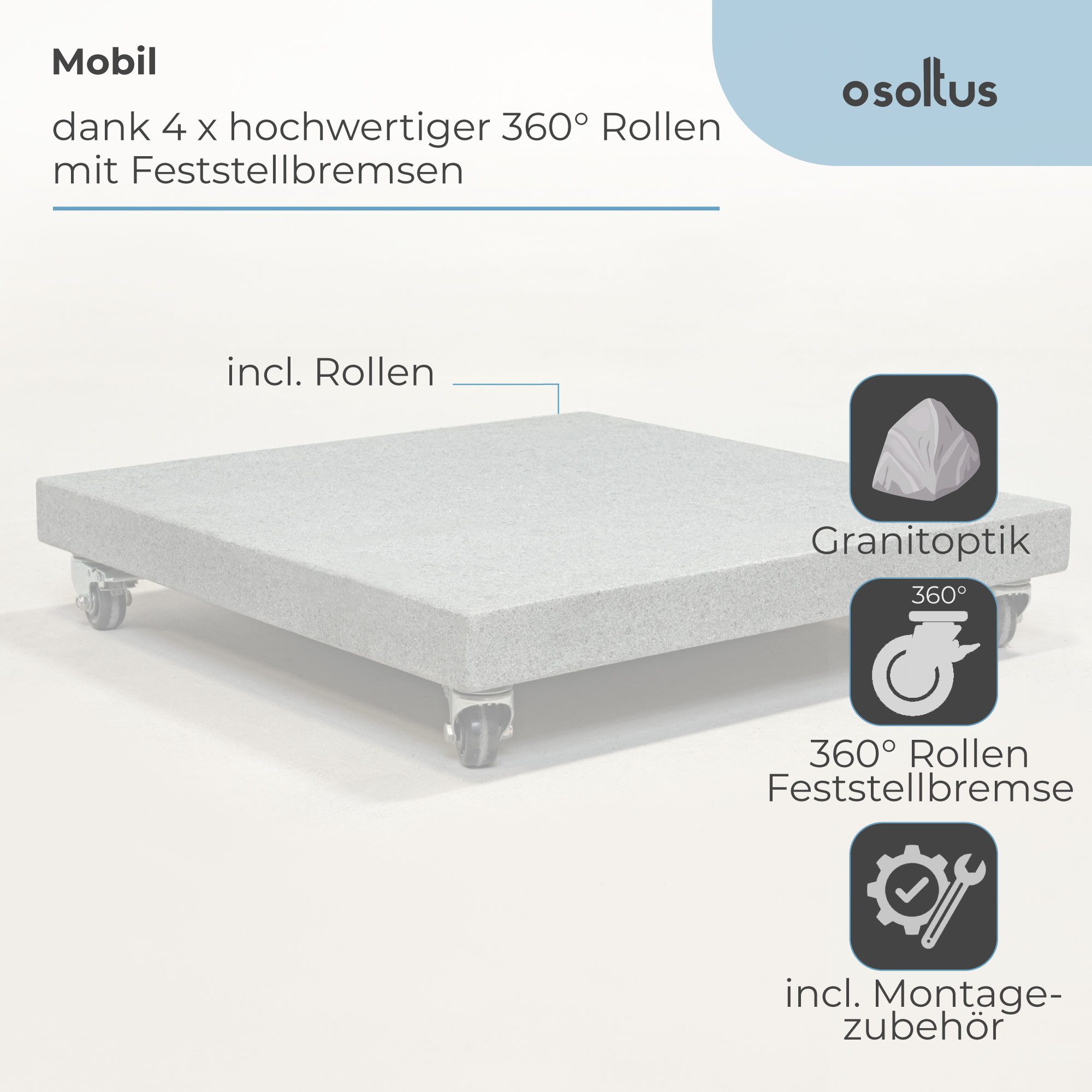 osoltus Betonschirmständer osoltus Granit Schirmständer 120 kg mit 4 Rollen für Ampelschirm