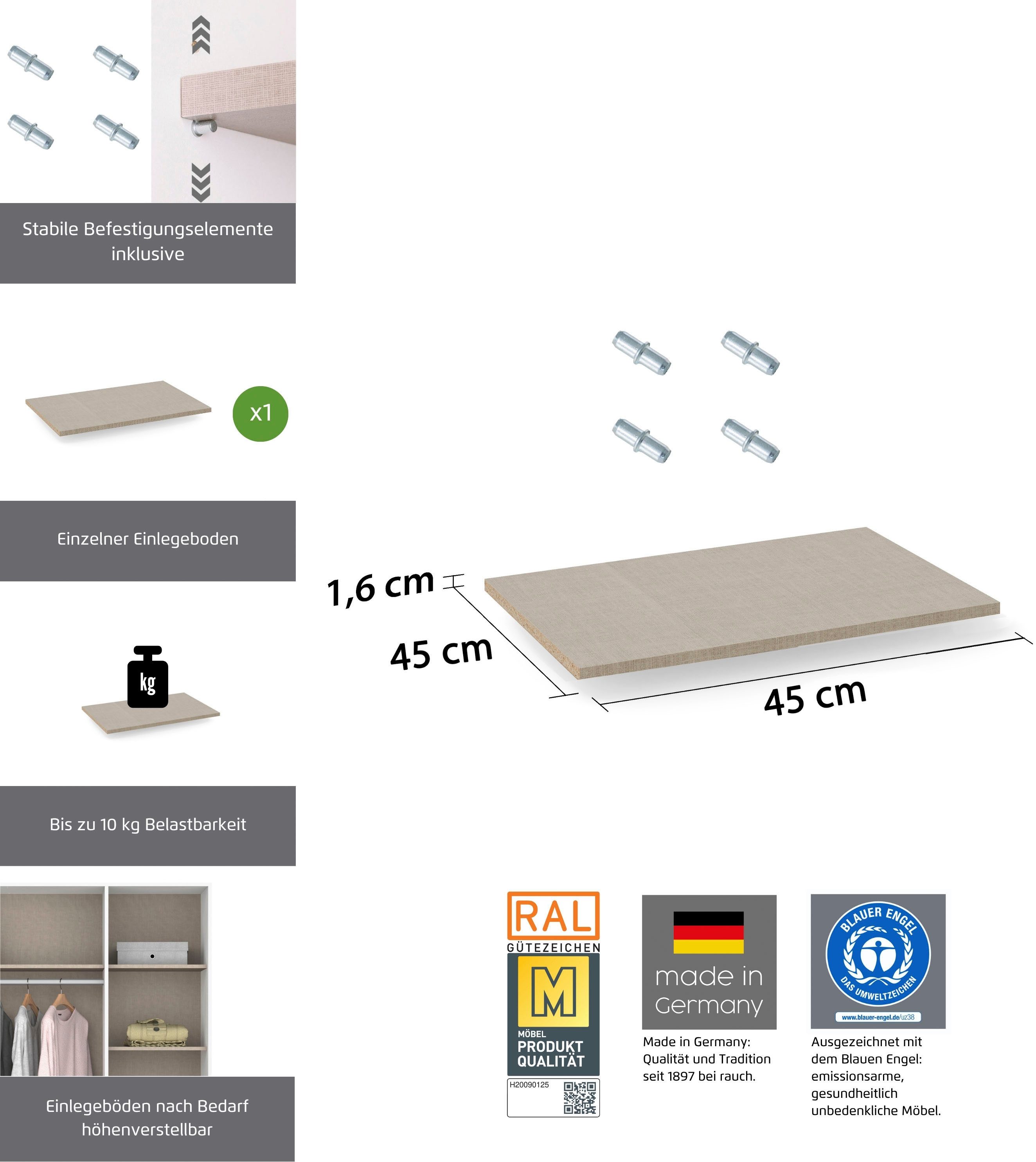 rauch Einlegeboden Zubehör für rauch-ONE Schränke Kleiderschrank Garderobe (inklusive Befestigungselemente), 4er-Set Breite 43 cm, Tiefe 47 cm, MADE IN GERMANY
