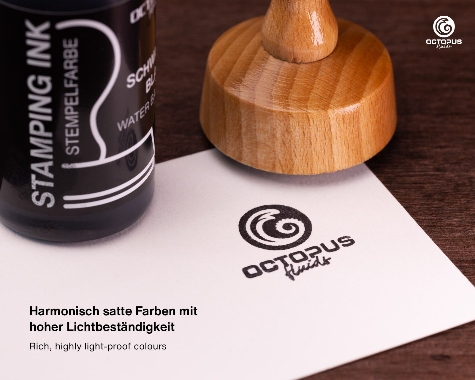 OCTOPUS Fluids Stempelfarbe für Stempelkissen, Selbstfärber ohne Öl, schwarz 30ml Stempelkissen