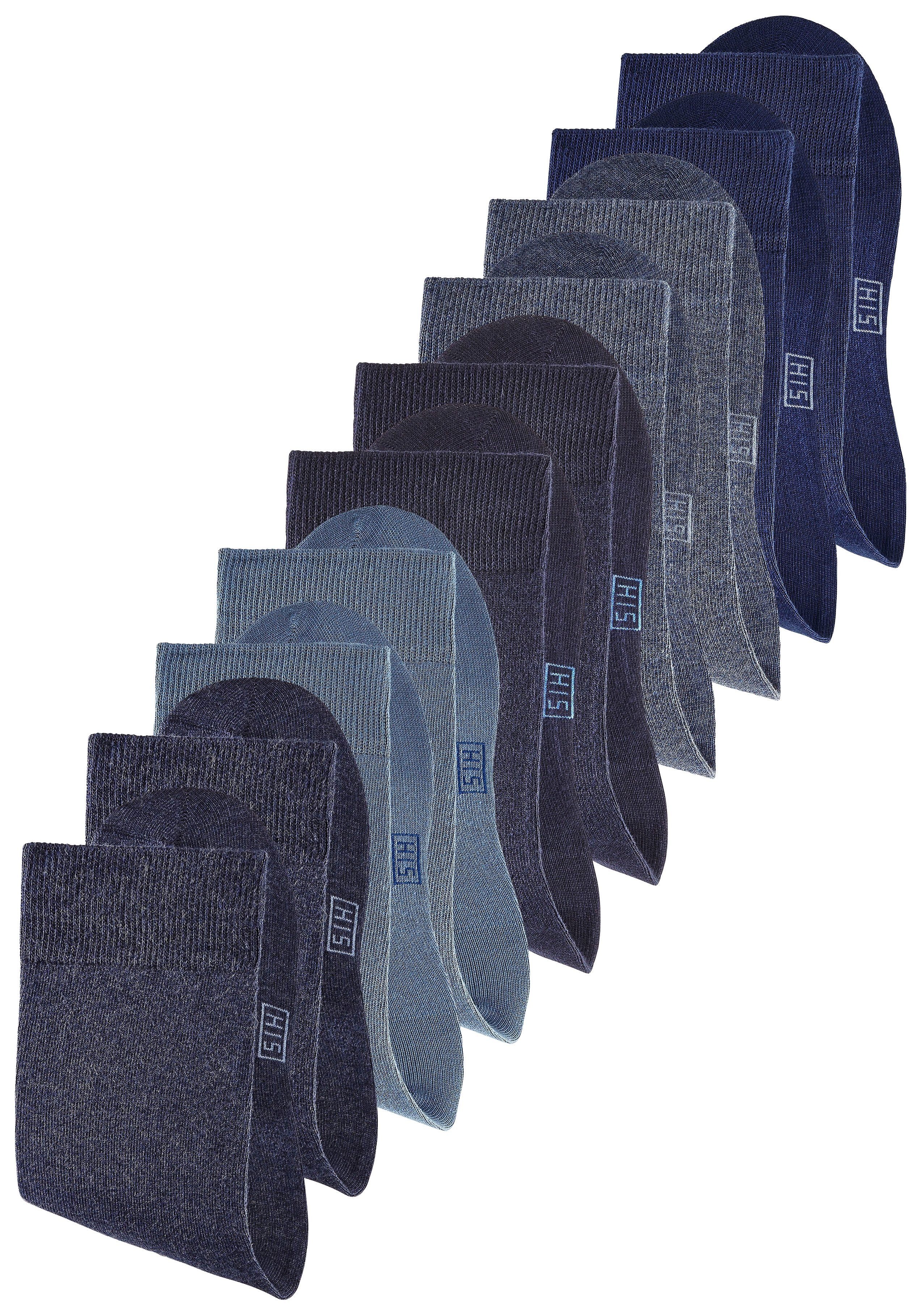 H.I.S Kurzsocken 10-Paar) jeans, und marine, verstärkter Spitze Ferse dunkelblau mit (Set