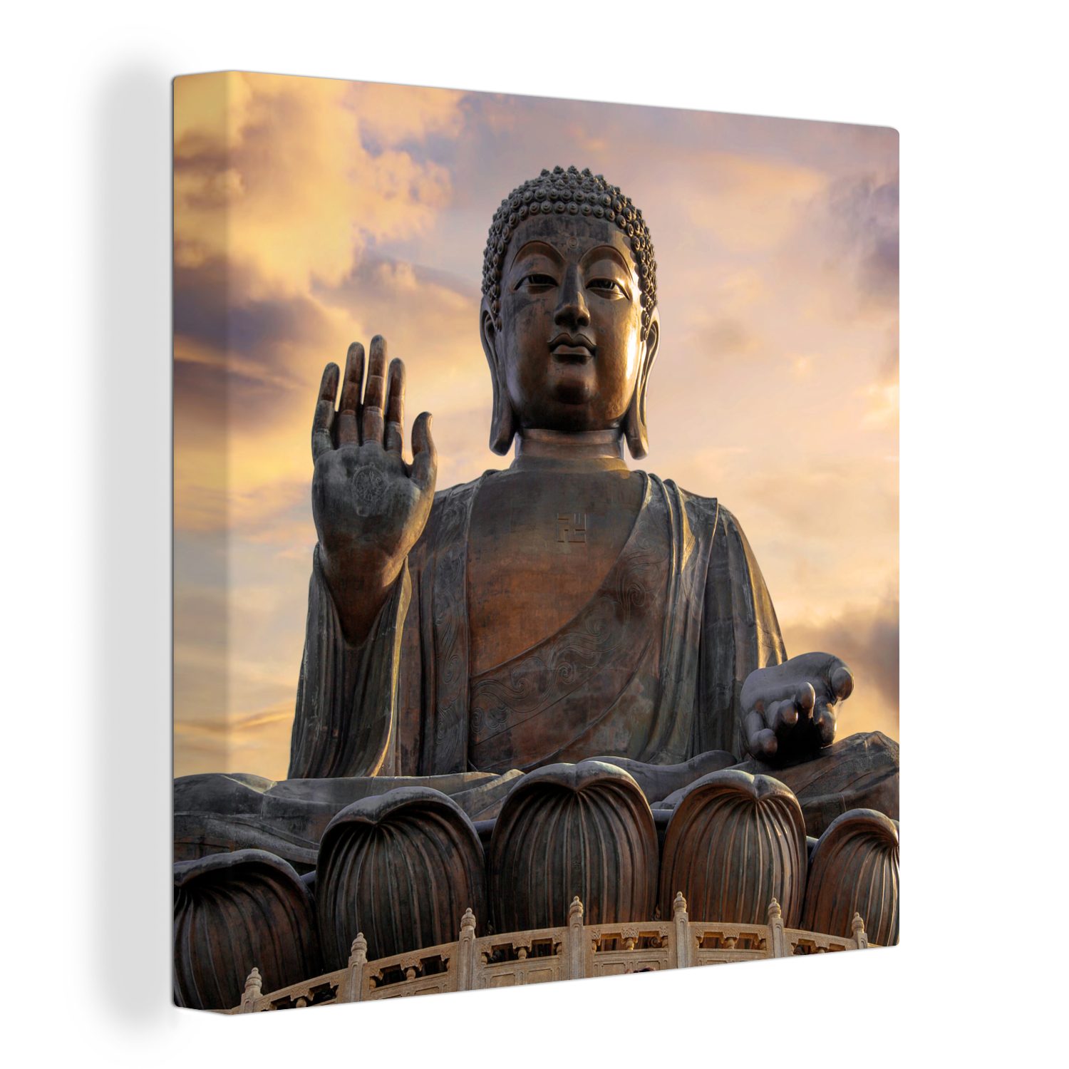 OneMillionCanvasses® Leinwandbild Sonnenuntergang hinter dem Tian Tan Buddha in Hongkong, (1 St), Leinwand Bilder für Wohnzimmer Schlafzimmer