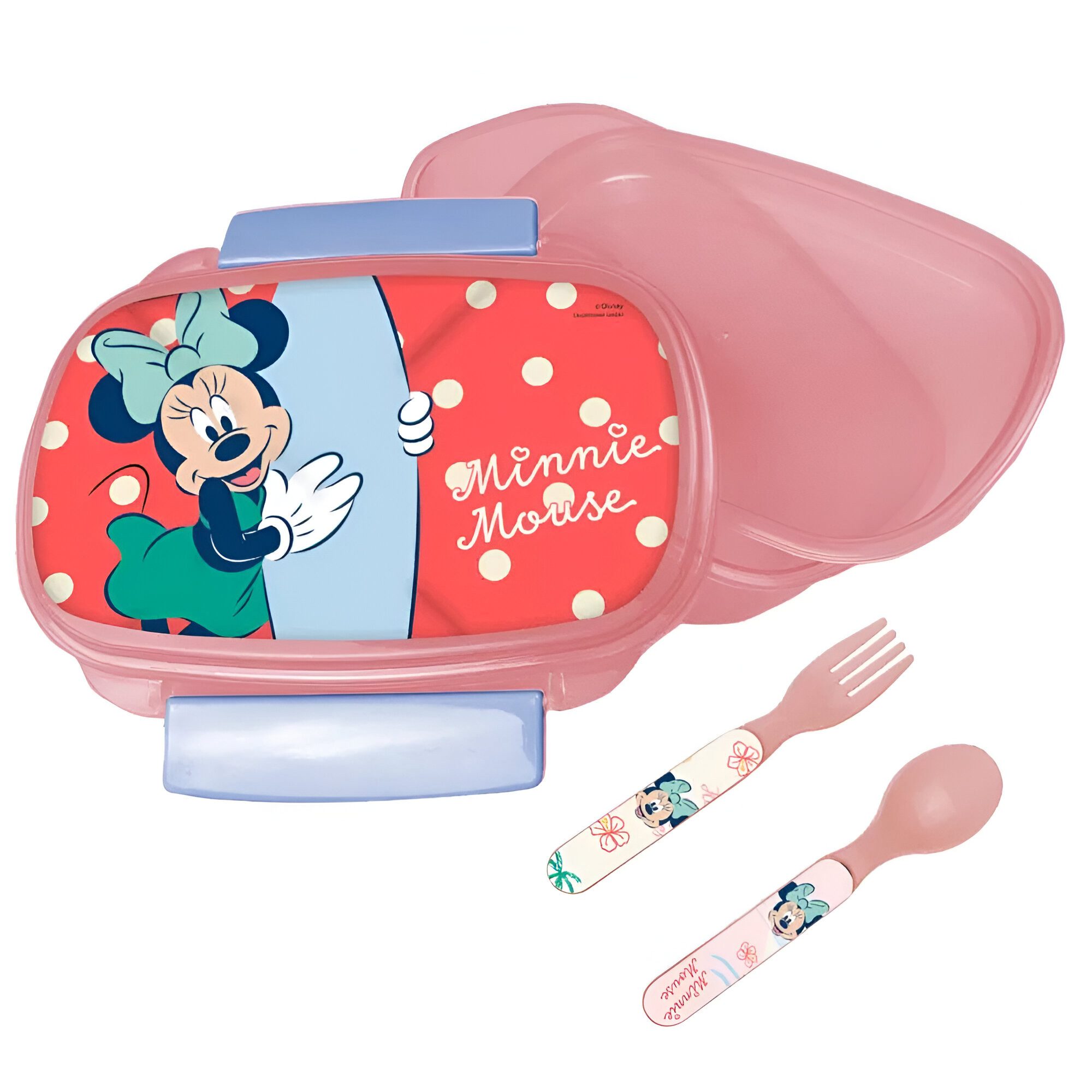Disney Lunchbox Disney Minnie Maus 4 teiliges Lunch Set, Kunststoff Alu, (4-tlg., Spar-Set), Brotdose Alu-Trinkflasche - Löffel Gabel