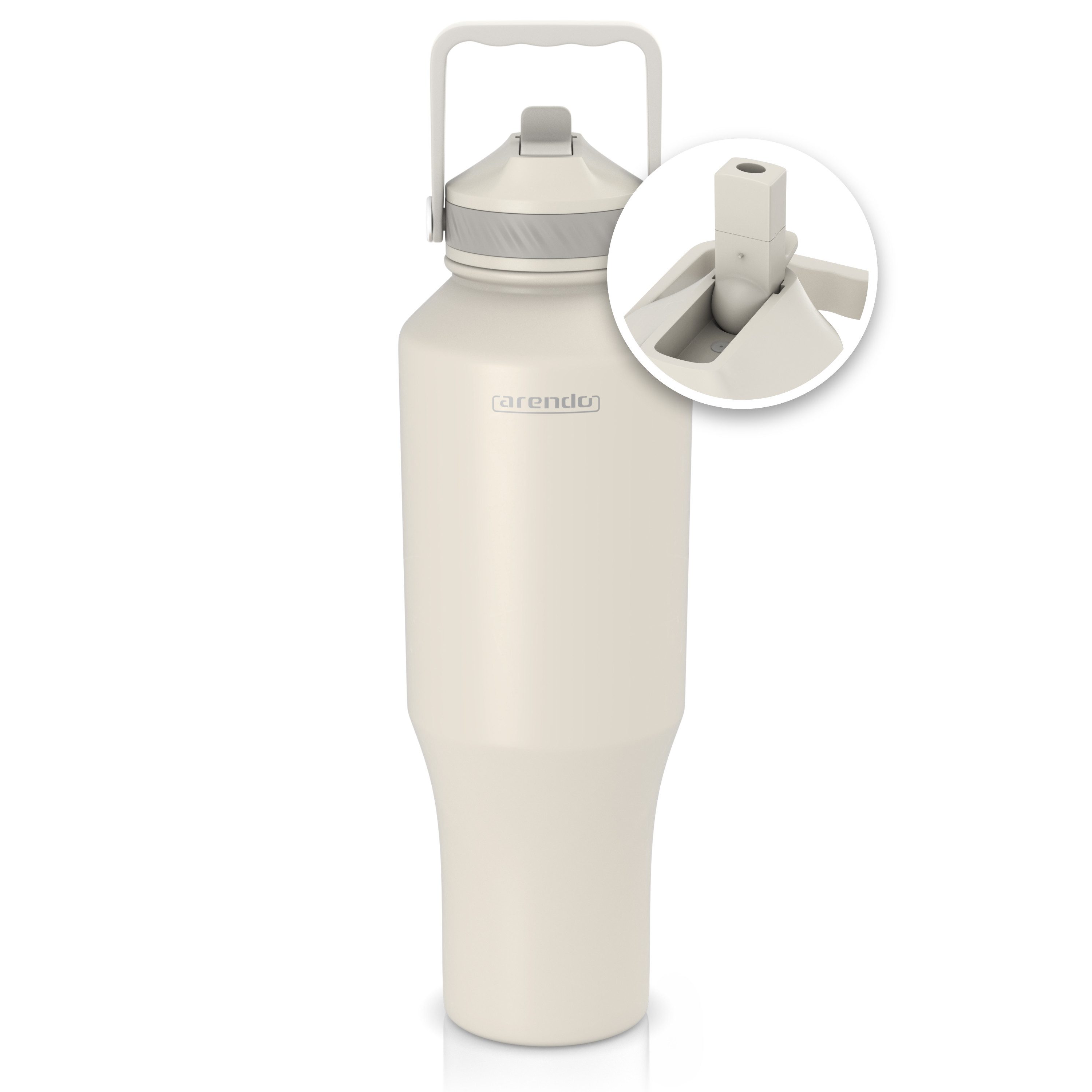 Arendo Thermobecher Travel Mug 1000 ml, Isolierbecher mit Strohhalm, 100% auslaufsicher, 1-tlg., Edelstahl, doppelwandig, Vakuum-Isolierung, dicht, Klappverschluss, Tragegriff