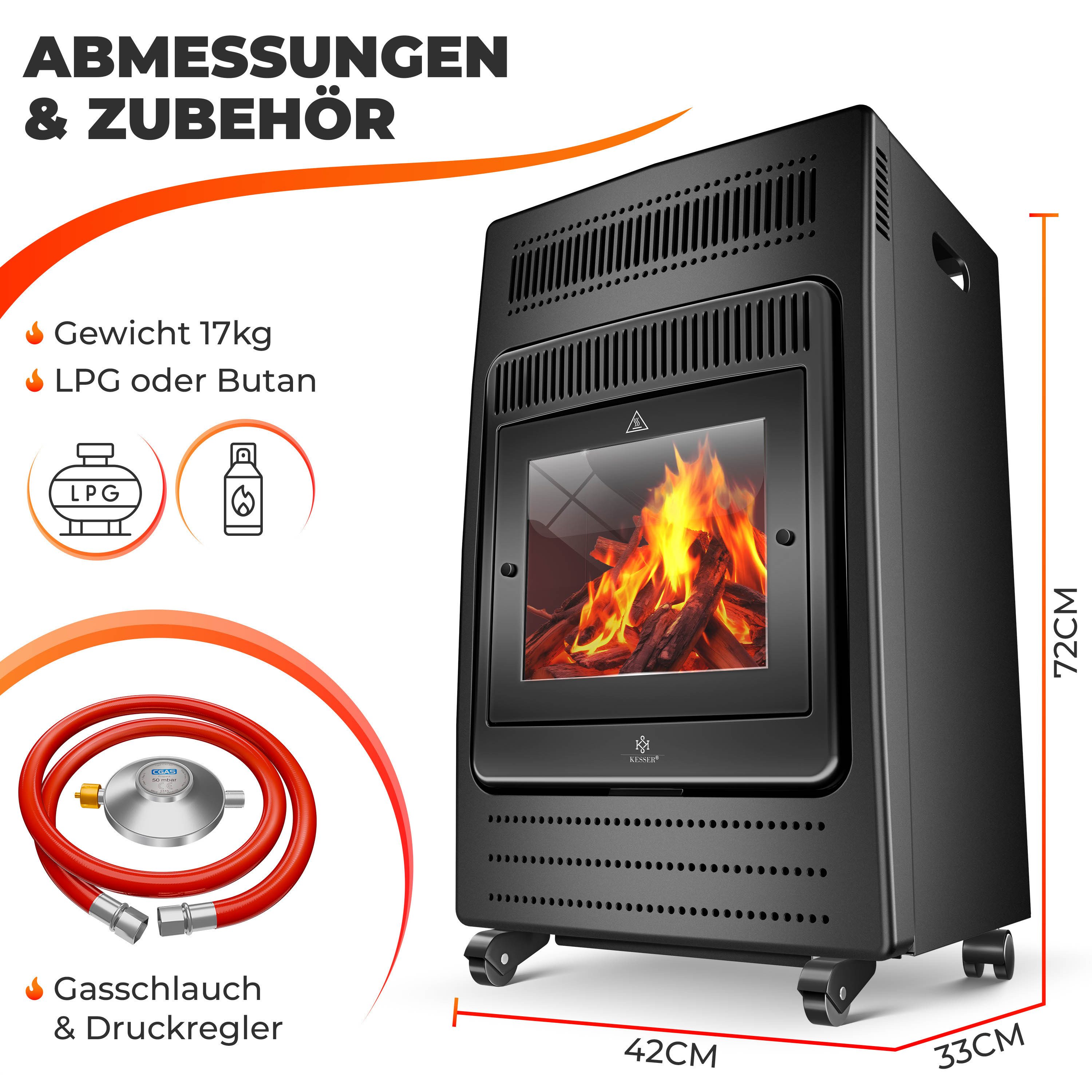 KESSER Terrassenstrahler, 3400 W, Gasheizer Gasheizofen Heizstrahler 3,4 kW Gas Kamin