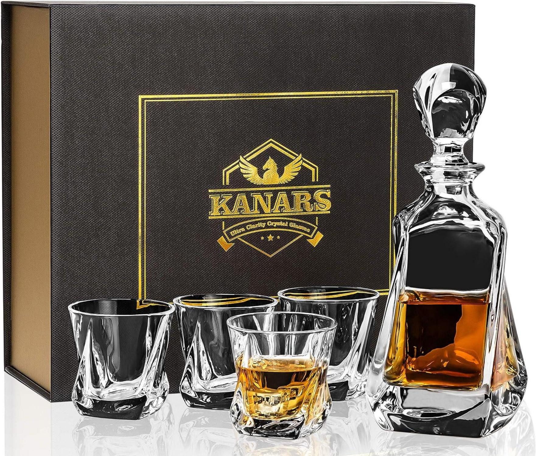 Whiskyglas 5-teiliges Whisky Gläsern und Karaffe Set 650ml Dekanter 4x 210ml