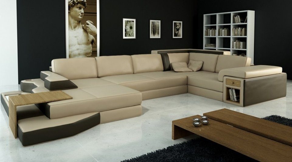 JVmoebel Ecksofa, XXL Design Wohlandschaft Form Textil Big U Ecksofa Sofa Couch Leder