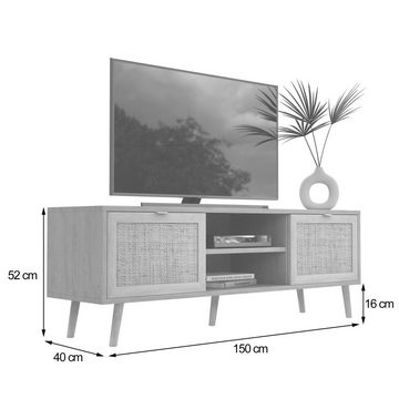 Newroom Sideboard Mila, TV Board Sonoma Eiche Rattan Optik Modern Boho TV Schrank