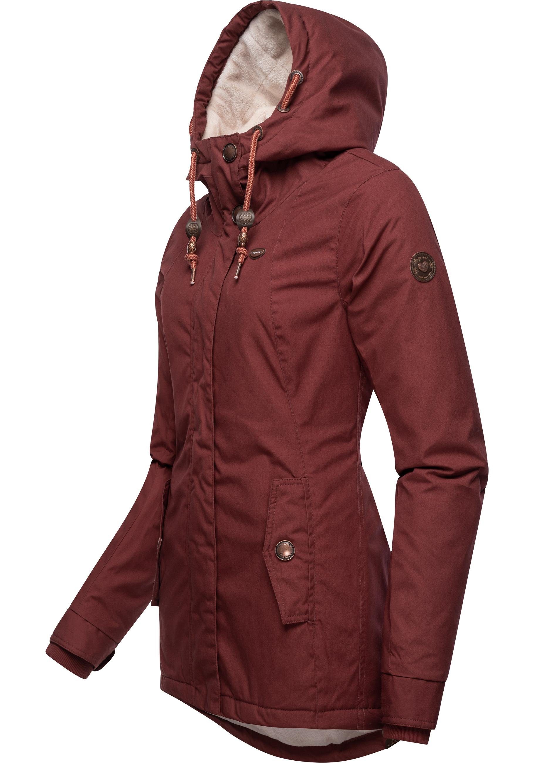 Ragwear Winterjacke Monade Damen Winterparka mit Kapuze und m. Fleece gefüttert