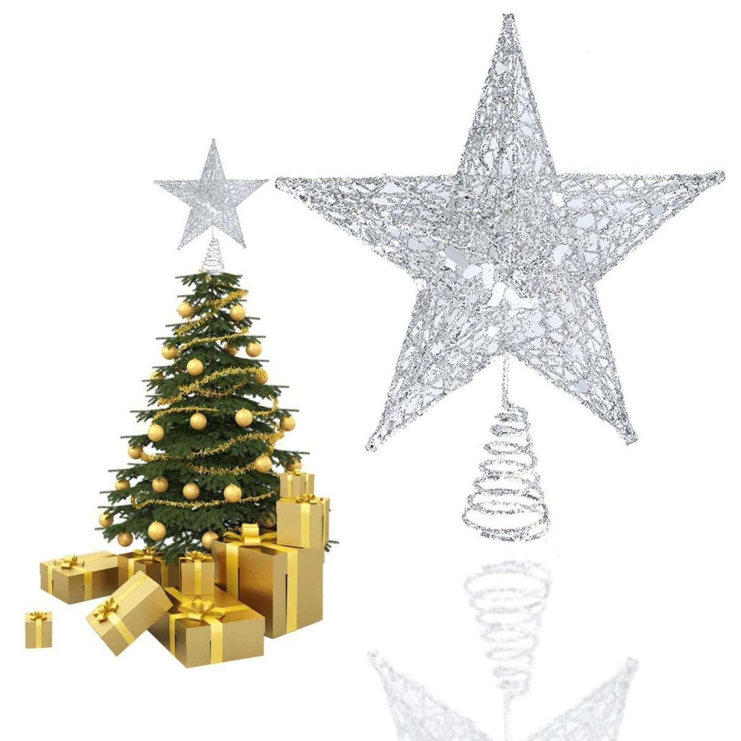 LuxusKollektion Christbaumspitze Baumspitze Stern Silber Glitzer 20cm