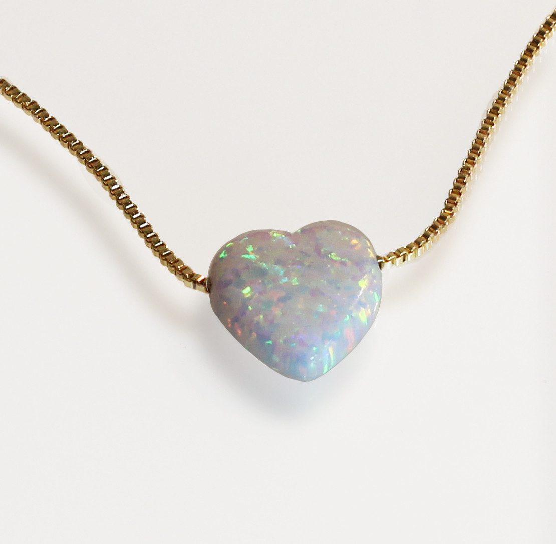 Edellis Kette mit Anhänger Weiße Opal Herz Halskette mit 14 Karat Gold Gefü günstig online kaufen