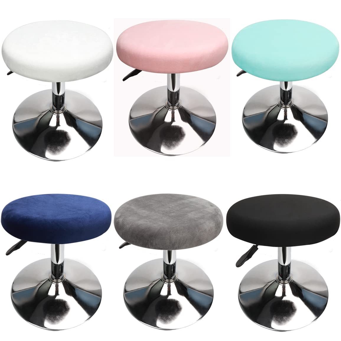 Agger Stuhlhusse Hockerbezug Rund Barhockerbezug Stuhlbezug Stretch,Stuhlüberzug, Rollhocker Barhocker Luxuriöser Stoff,Waschbar Staubdicht Hocker Bezug – Bild 5 von 5