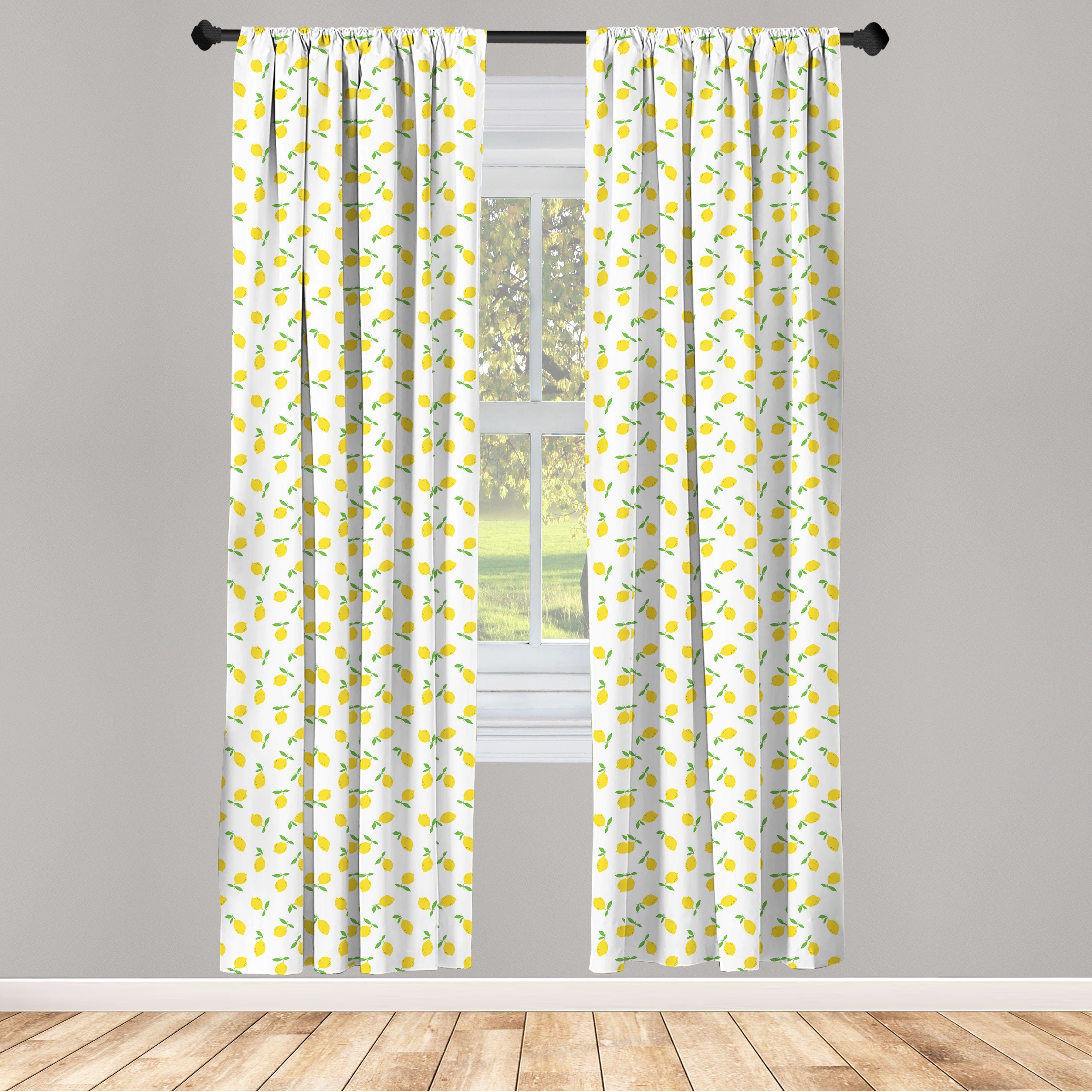 Gardine Vorhang für Sommer, Microfaser, Wohnzimmer Abakuhaus, Schlafzimmer Zitrusfrucht Zitrone Dekor