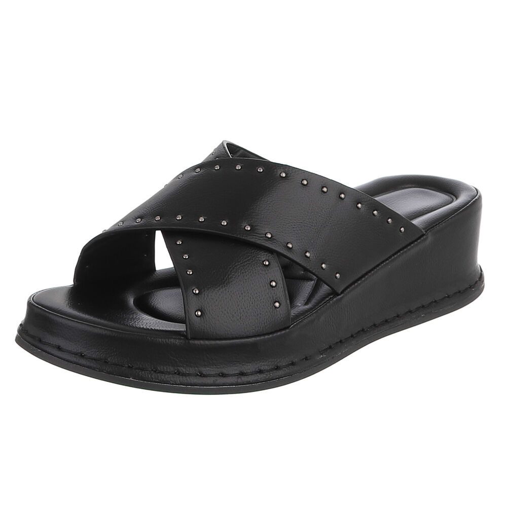 Ital-Design Damen Pantolette mit Nieten und Keilsohle Plateausandaletten (91971071) Keilabsatz/Wedge Keilsandaletten in Schwarz