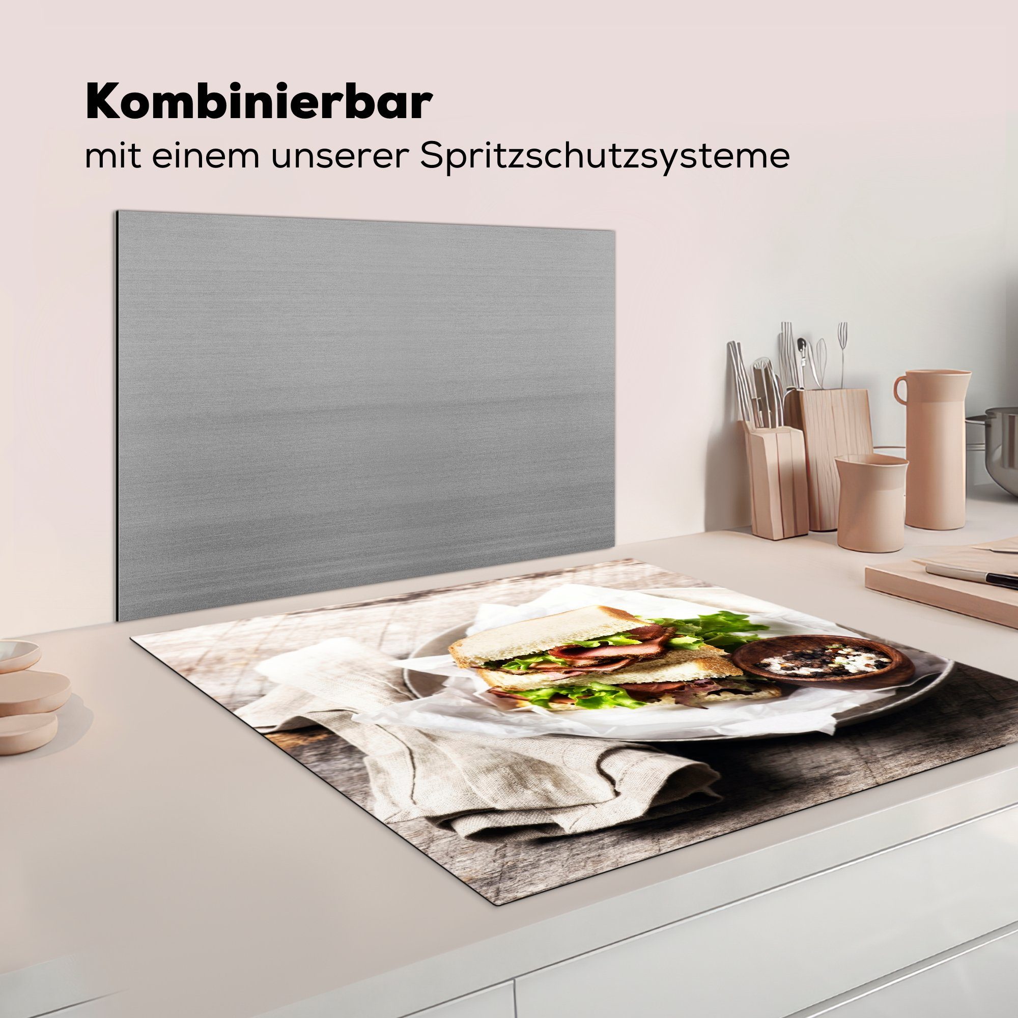 einem Vinyl, Ceranfeldabdeckung, Mittagessen (1 in küche Arbeitsplatte cm, Restaurant, MuchoWow tlg), Herdblende-/Abdeckplatte 78x78 für Luxuriöses