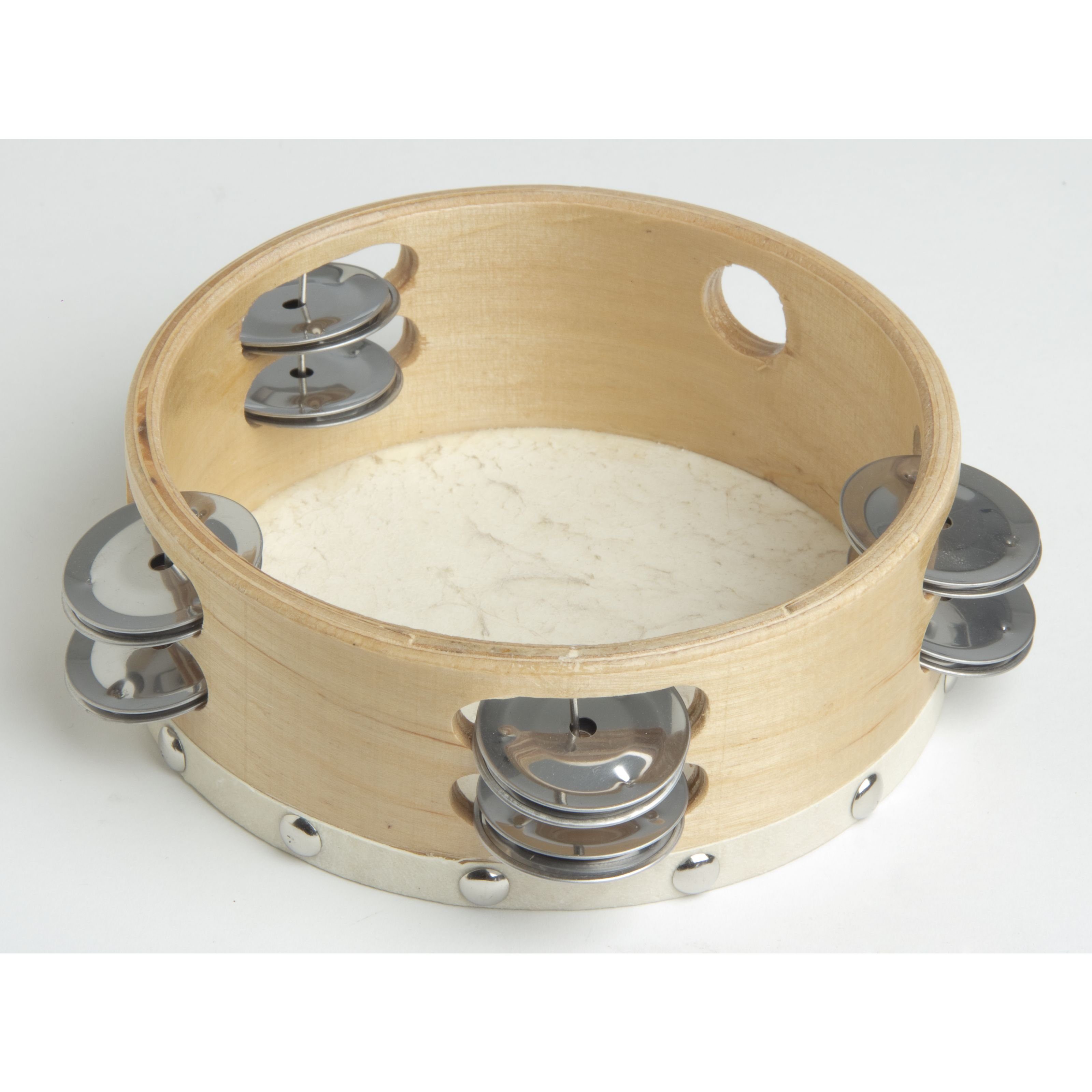 FAME Tambourine,6 Zoll Felltambourine Holz Naturfarben Doppelreihig Ziegenfell Stahlschellen Nicht-Stimmbares Musikinstrument, Percussion, Tambourines, Felltambourine, 6 Zoll, Doppelreihig