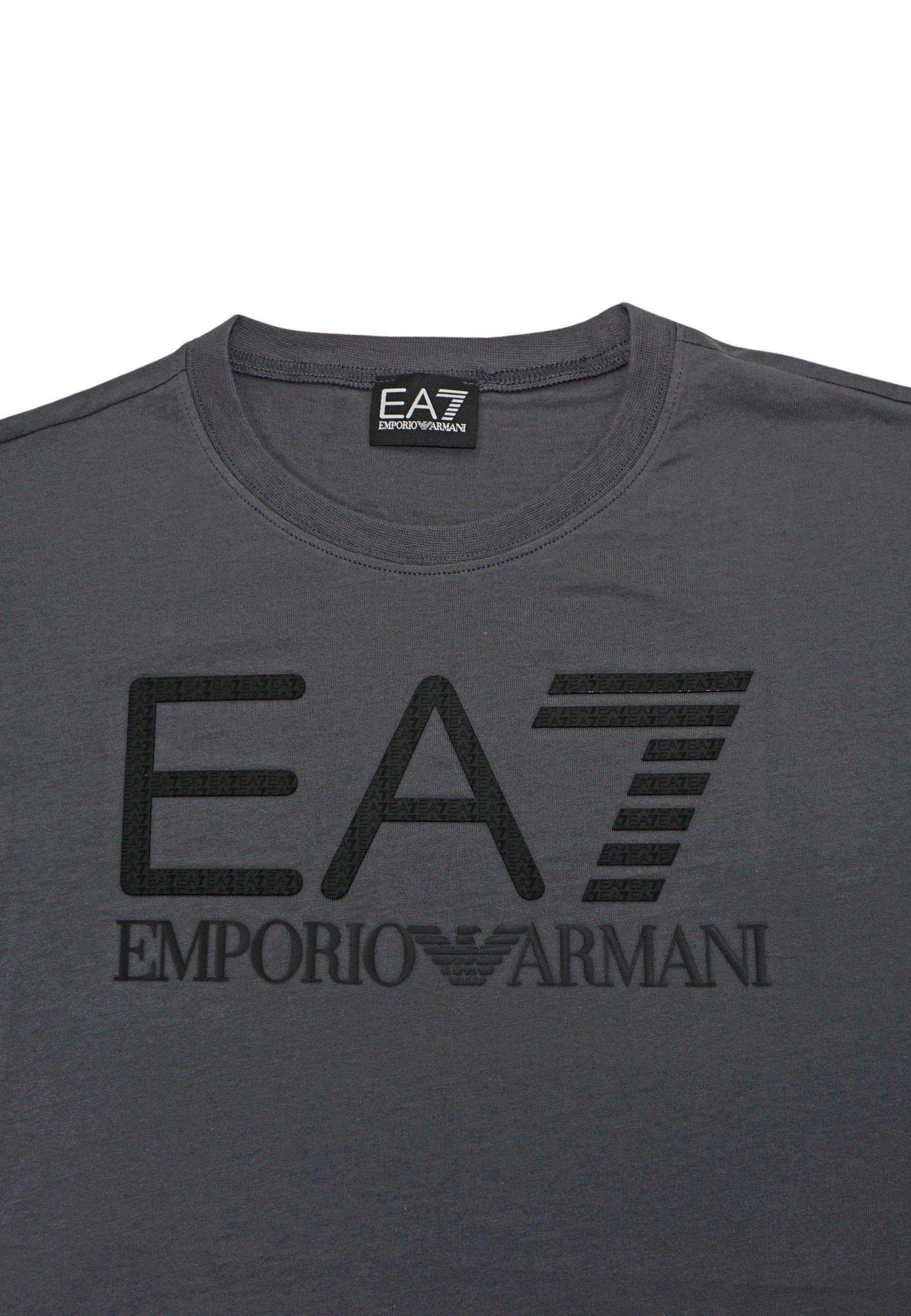 (1-tlg) Rundhalsausschnitt grau Emporio T-Shirt Logo Shirt Armani mit Tee