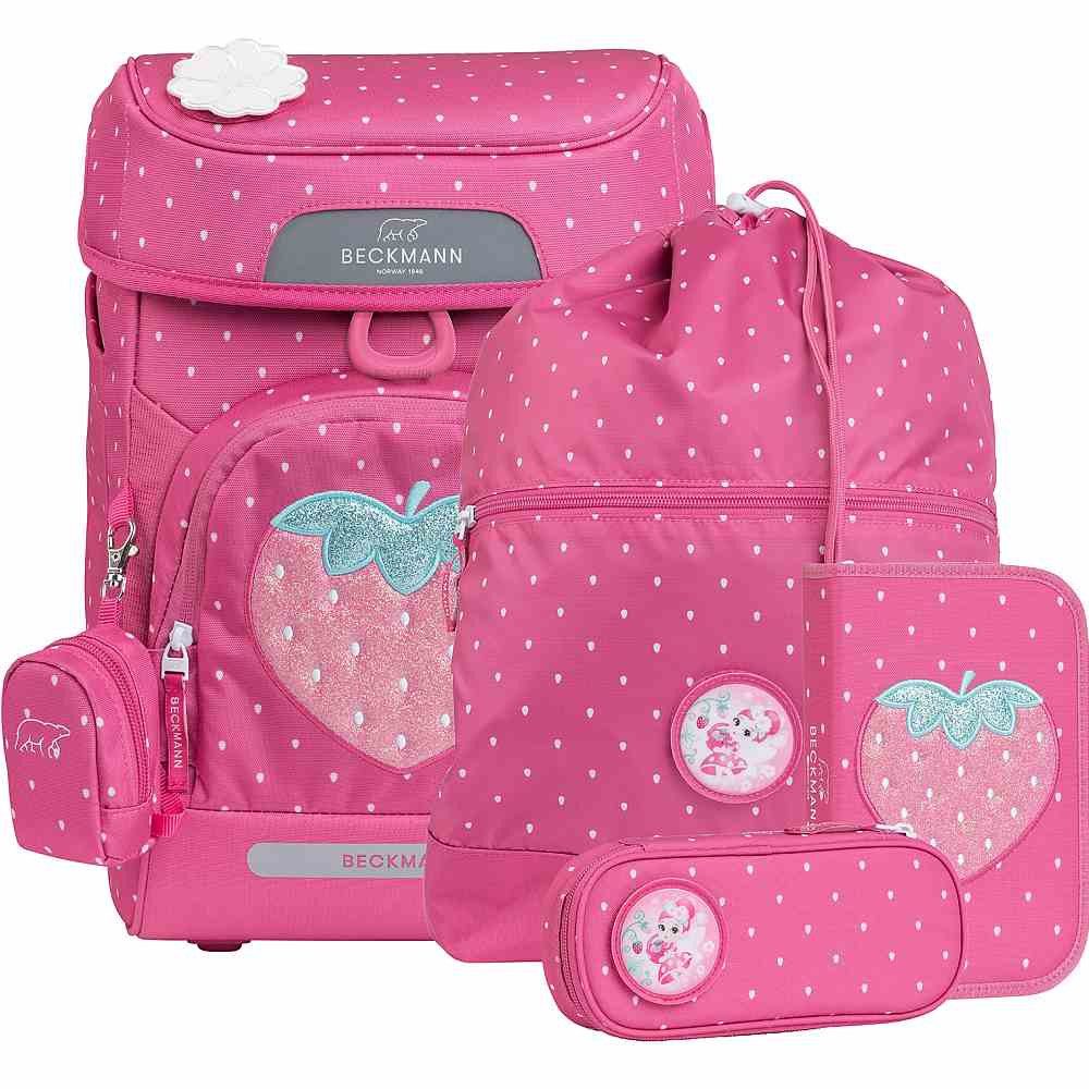 Beckmann Norway Schulrucksack Beckmann Schulranzen Plus Air Set 6tlg. Strawberry rose Erdbeere Schul