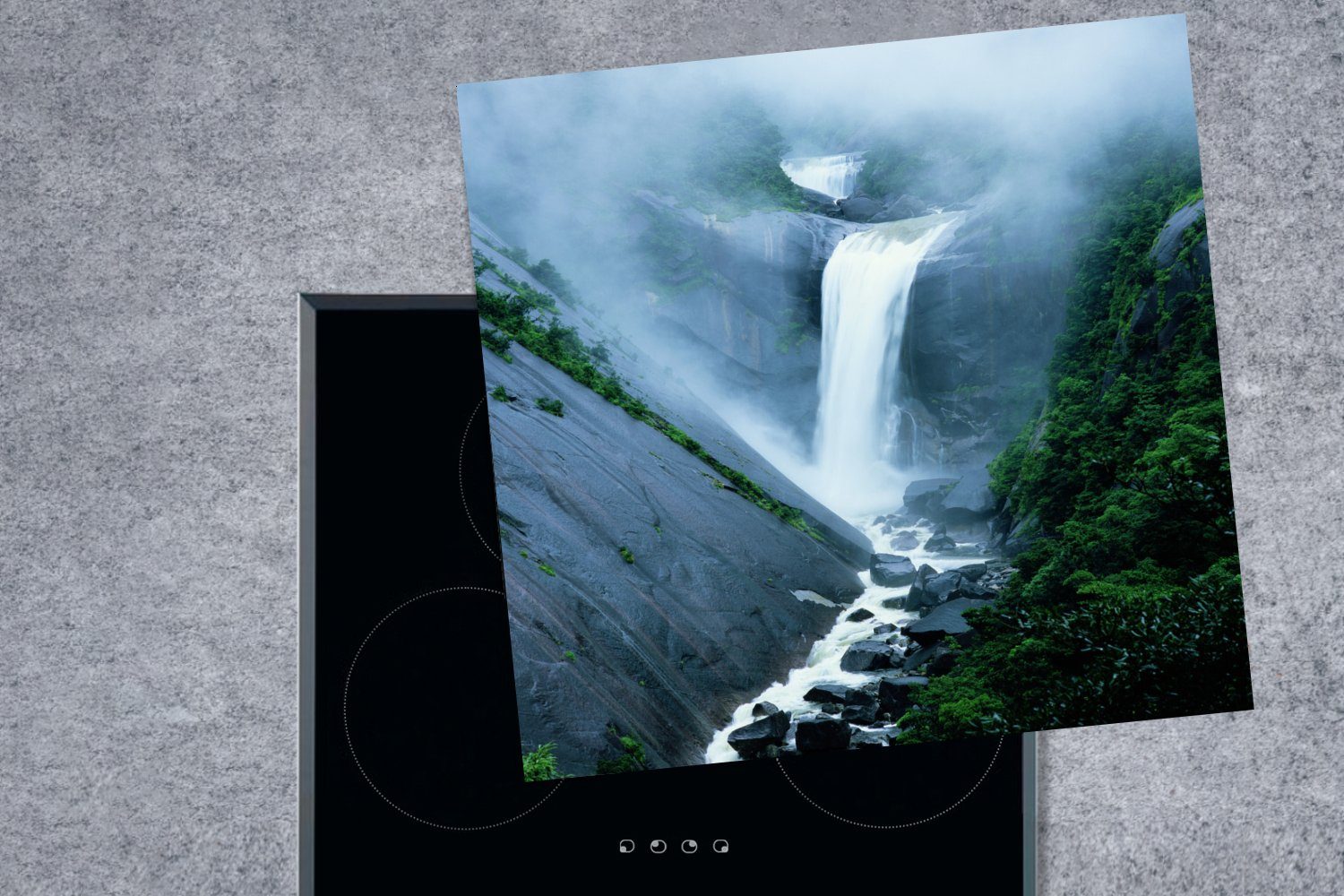 Herdblende-/Abdeckplatte cm, (1 MuchoWow Tropisch, Vinyl, 78x78 küche Ceranfeldabdeckung, Japan - für tlg), Arbeitsplatte Wasserfall -