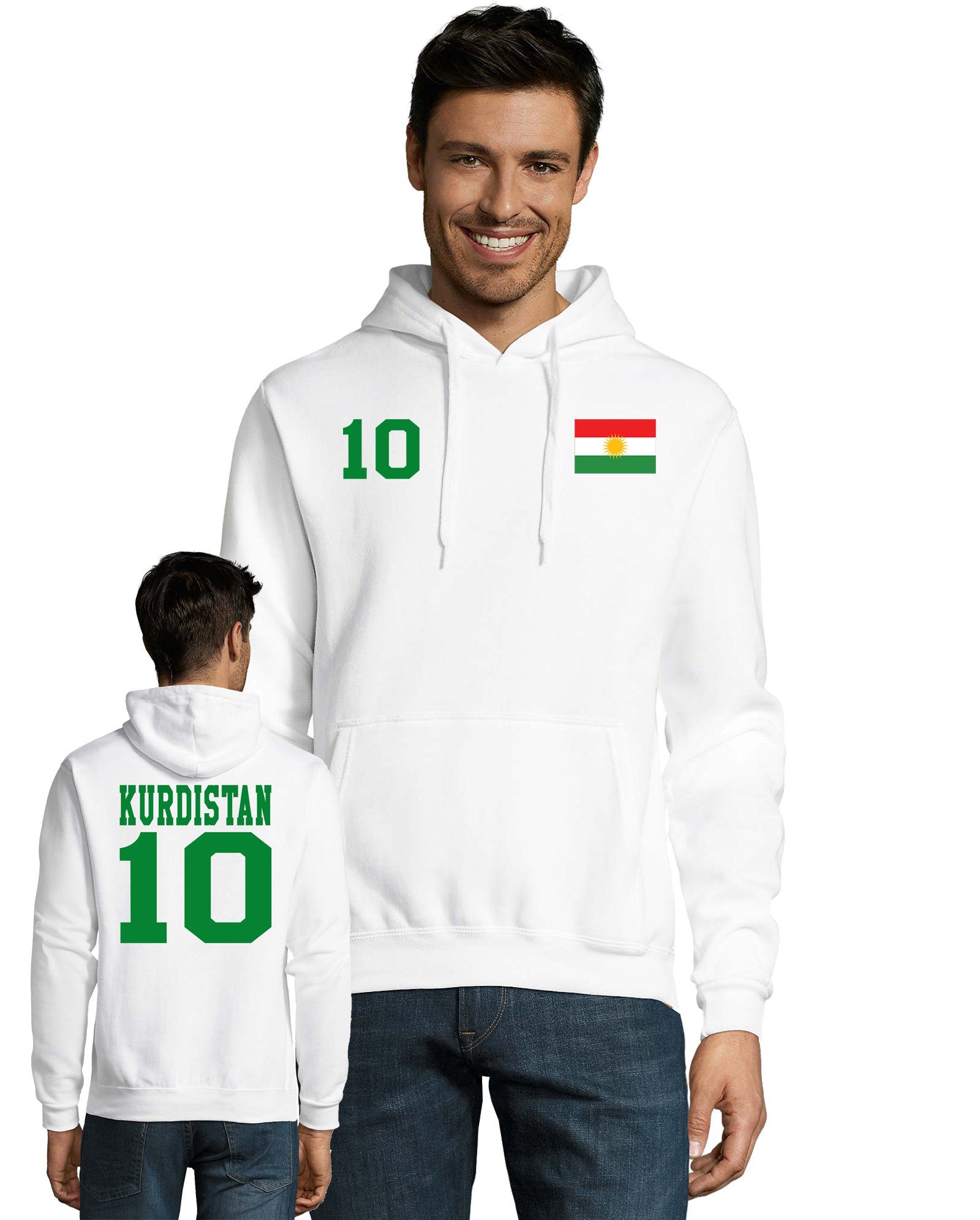 Blondie & Brownie Hoodie Herren Kurdistan Sport Hoodie Pullover Trikot Fußball Mit Kapuze Weiß