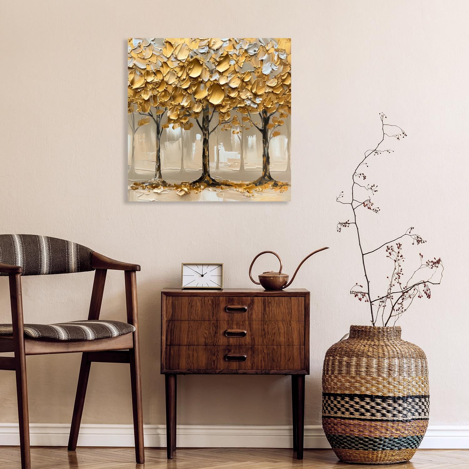 queence Acrylglasbild Goldener Wald, Abstrakt, Abstrakte, Baum, Baumbilder, Blätter, Blätterbilder, Formen, Gemälde, Kunst, Pflanzen, Pflanzenbilder (1 St), HD Premium Kunstdruck in Galeriequalität