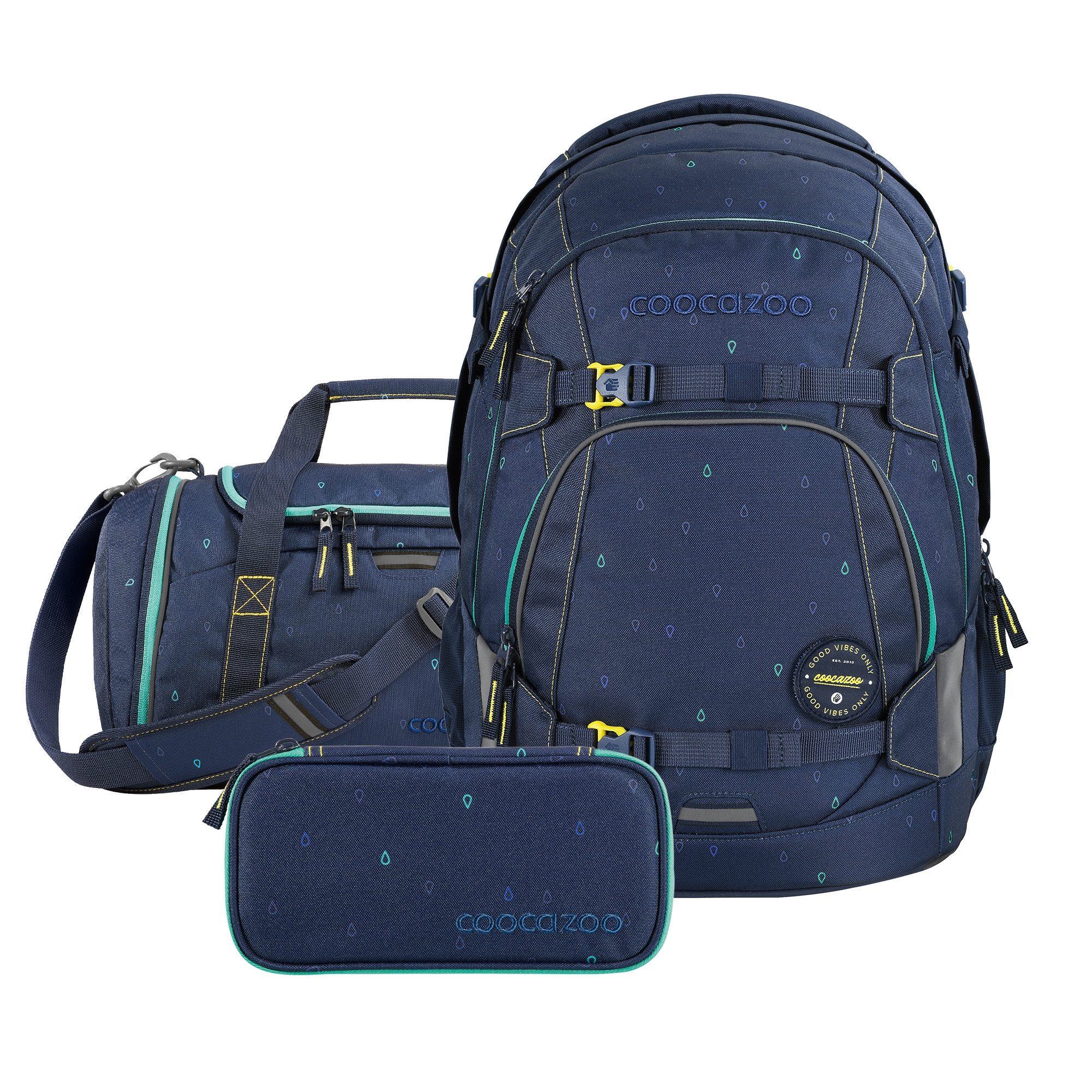 coocazoo Schulranzen Schulrucksack-Set „Happy Raindrops“, 3-teilig (3-tlg)