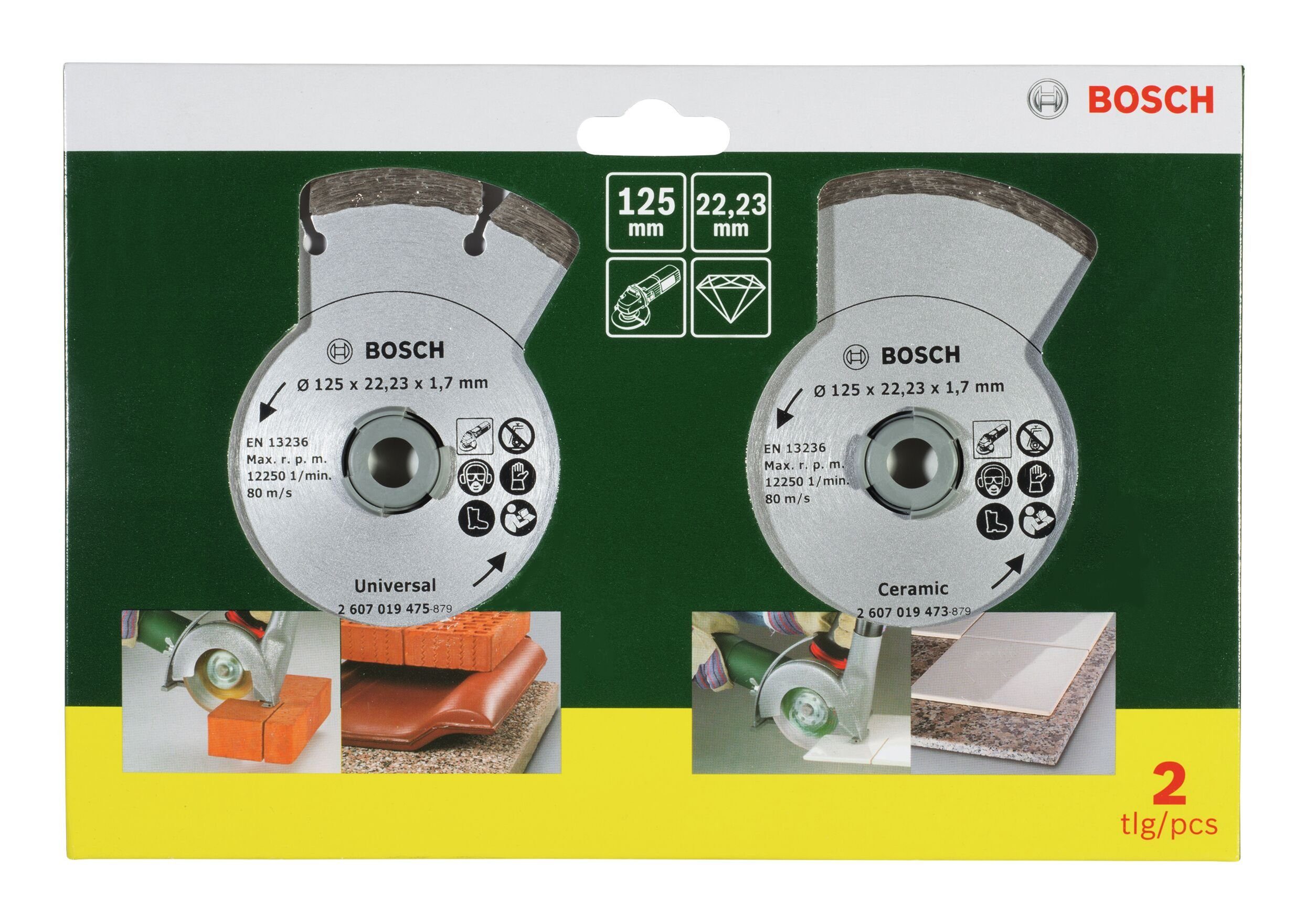 BOSCH Trennscheibe, (2 Stück), Für Diamanttrennscheibe - Baumaterial und - Fliesen 2er-Pack 125 mm